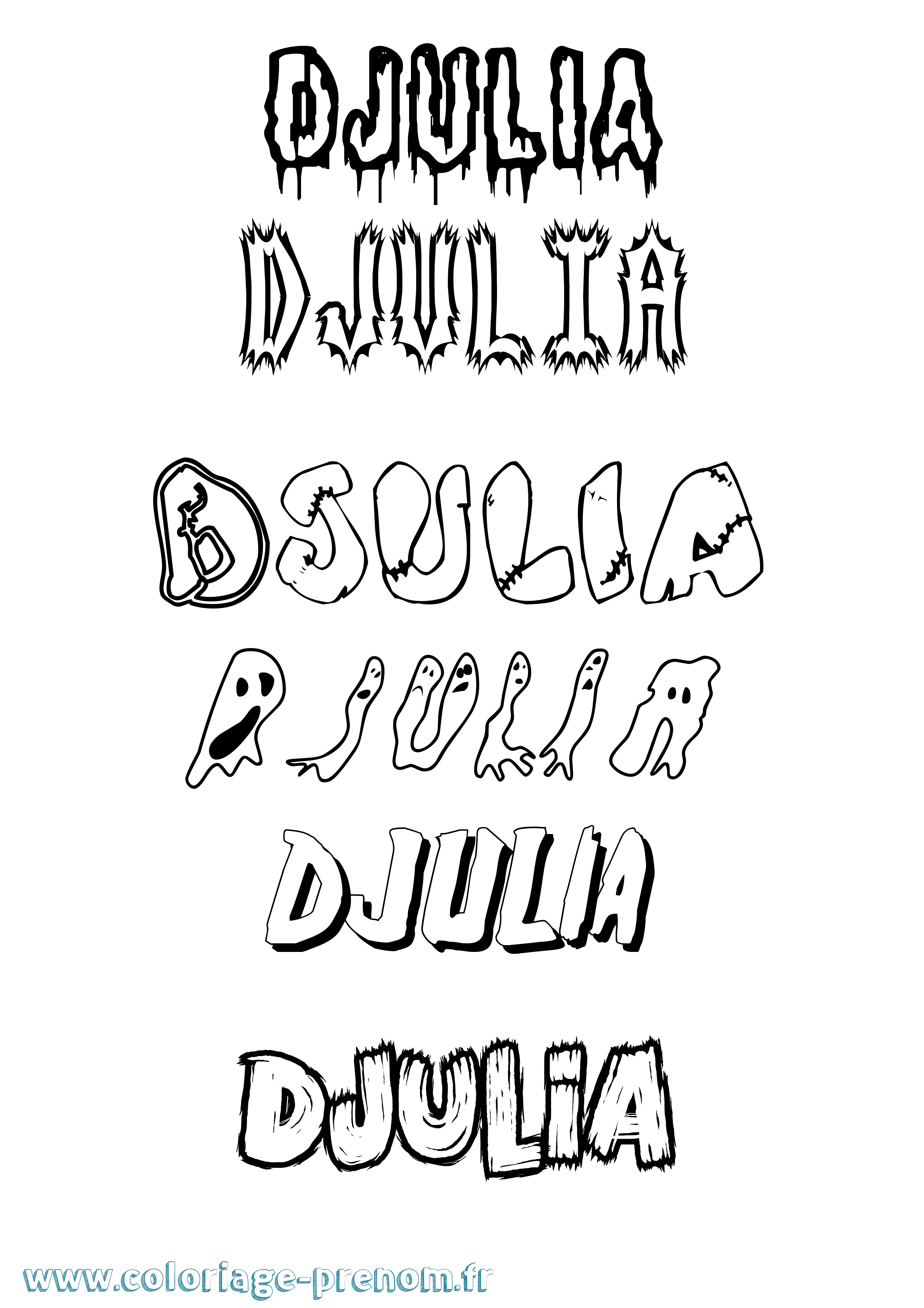 Coloriage Djulia Frisson Coloriage prénom Djulia Frisson