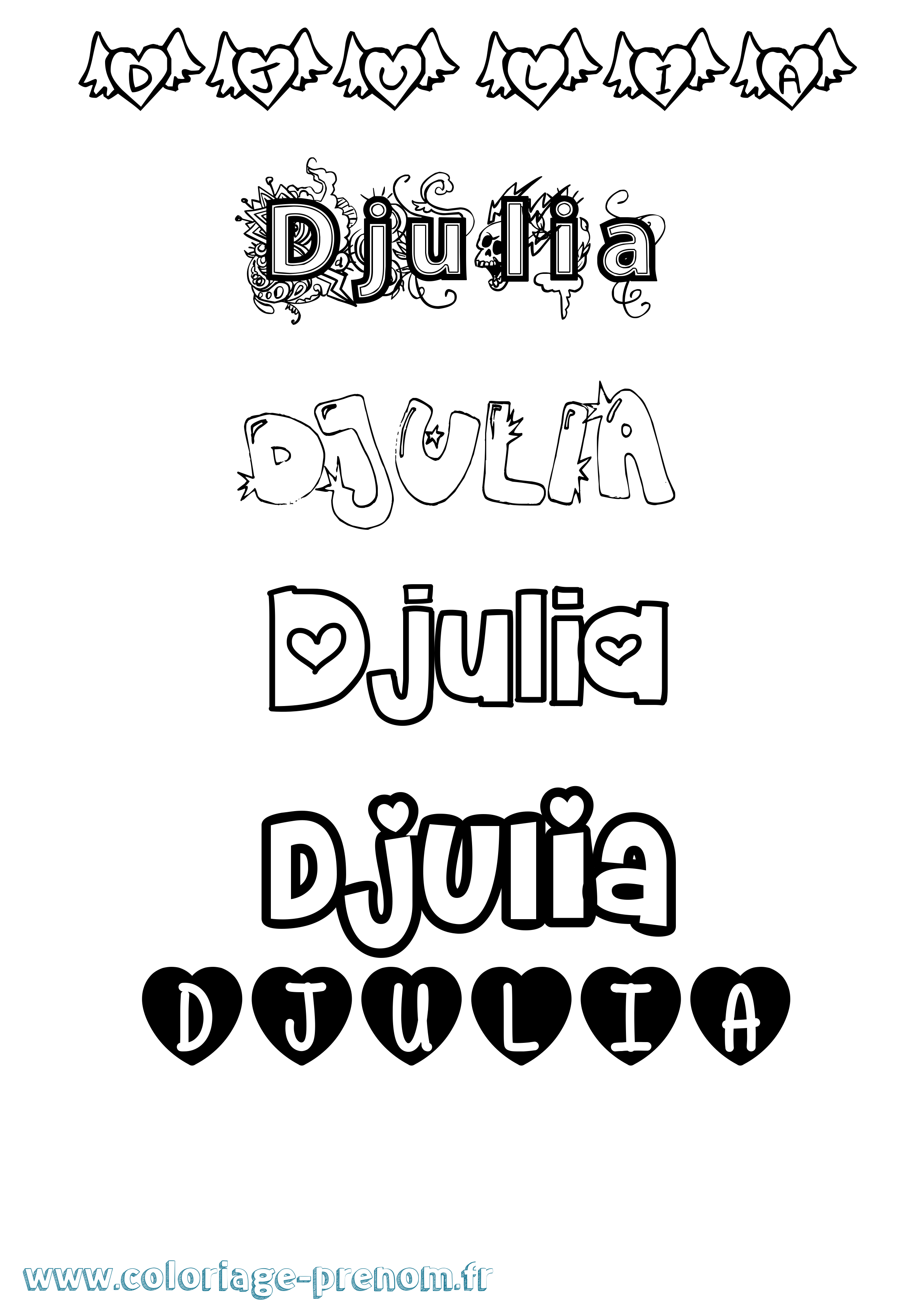 Coloriage Djulia Girly Coloriage prénom Djulia Girly