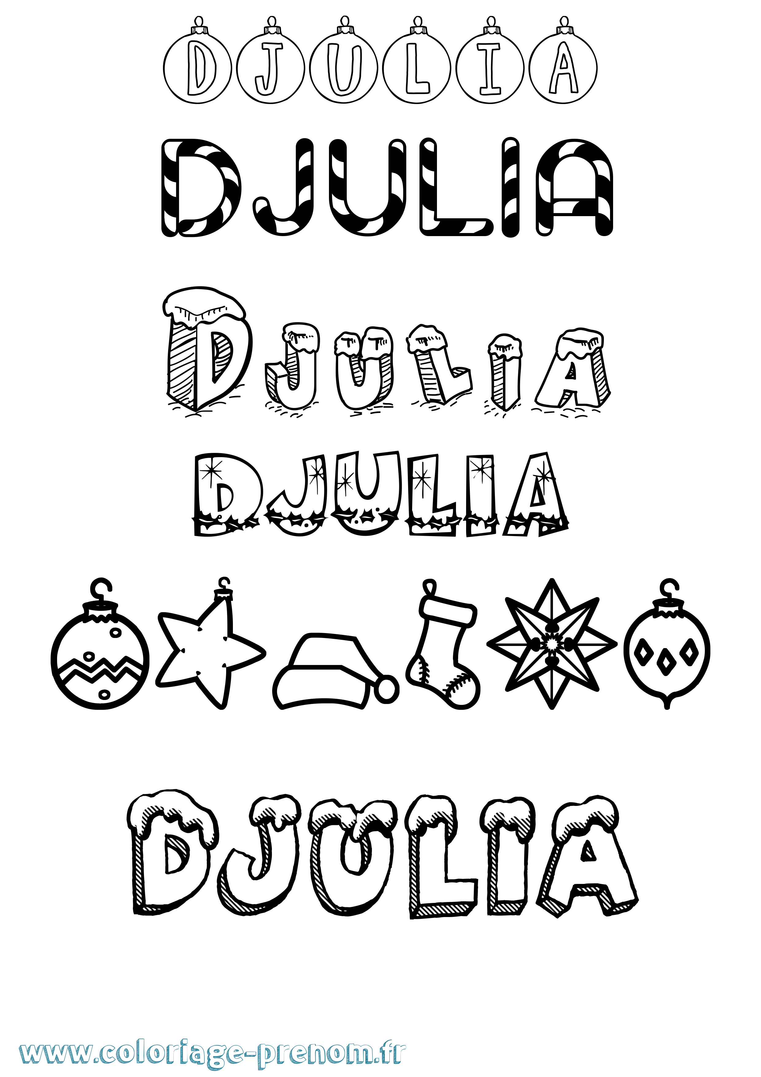 Coloriage prénom Djulia Noël