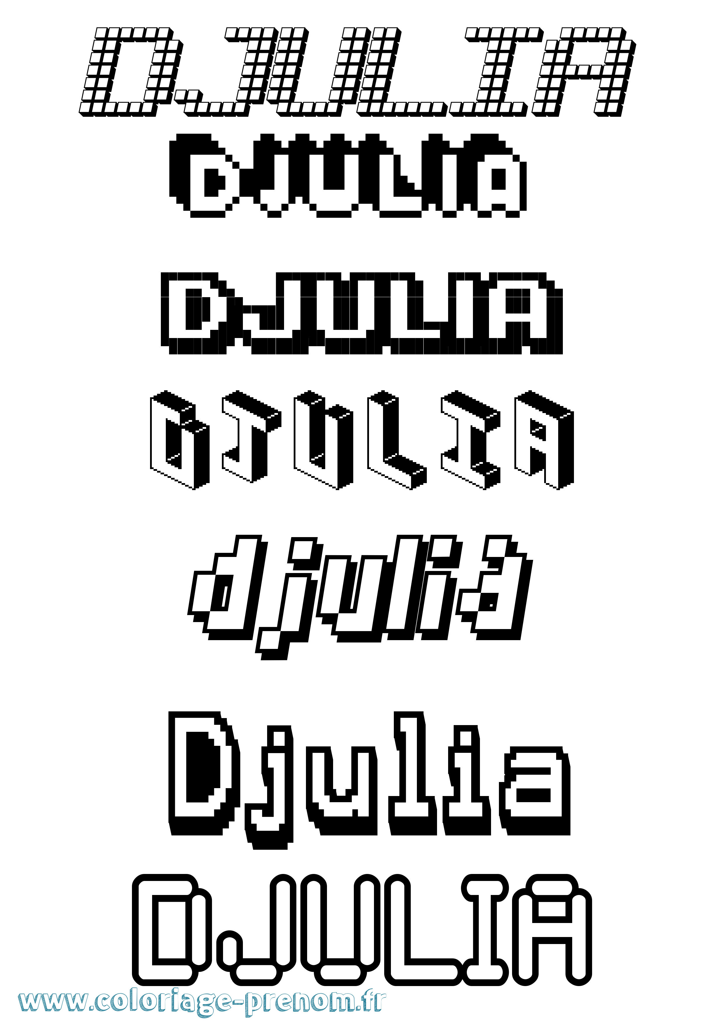 Coloriage prénom Djulia Pixel