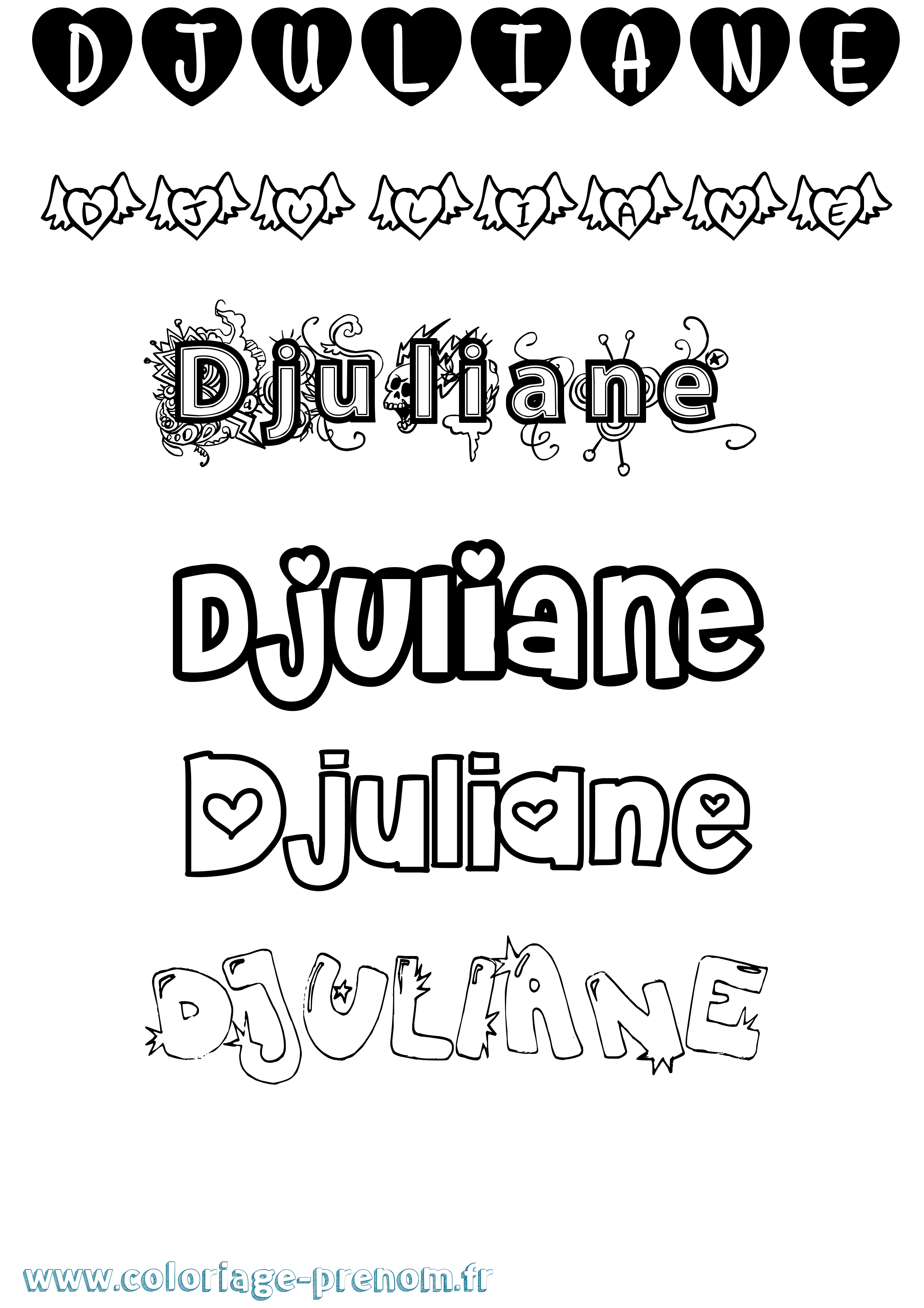 Coloriage prénom Djuliane Girly