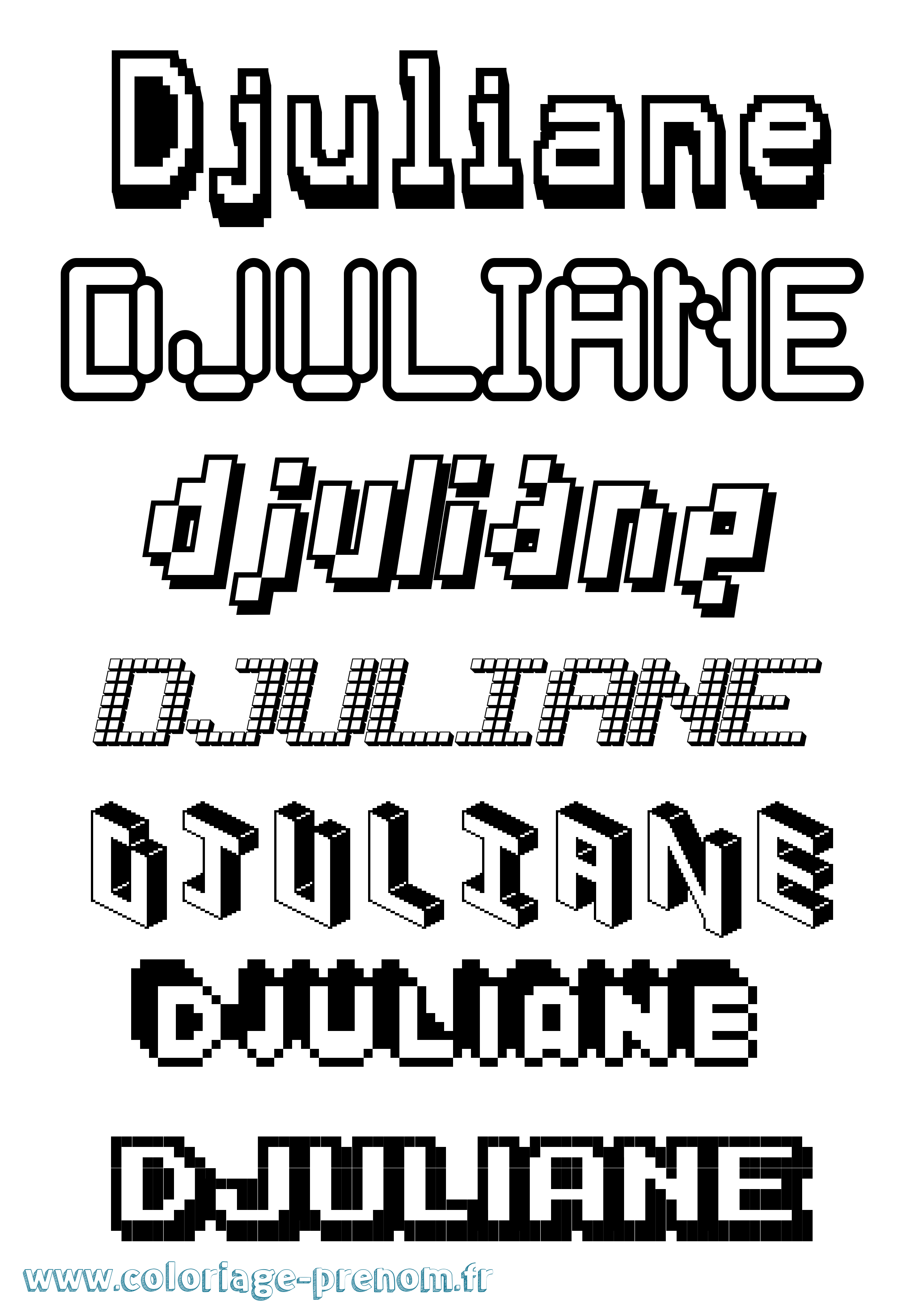 Coloriage prénom Djuliane Pixel