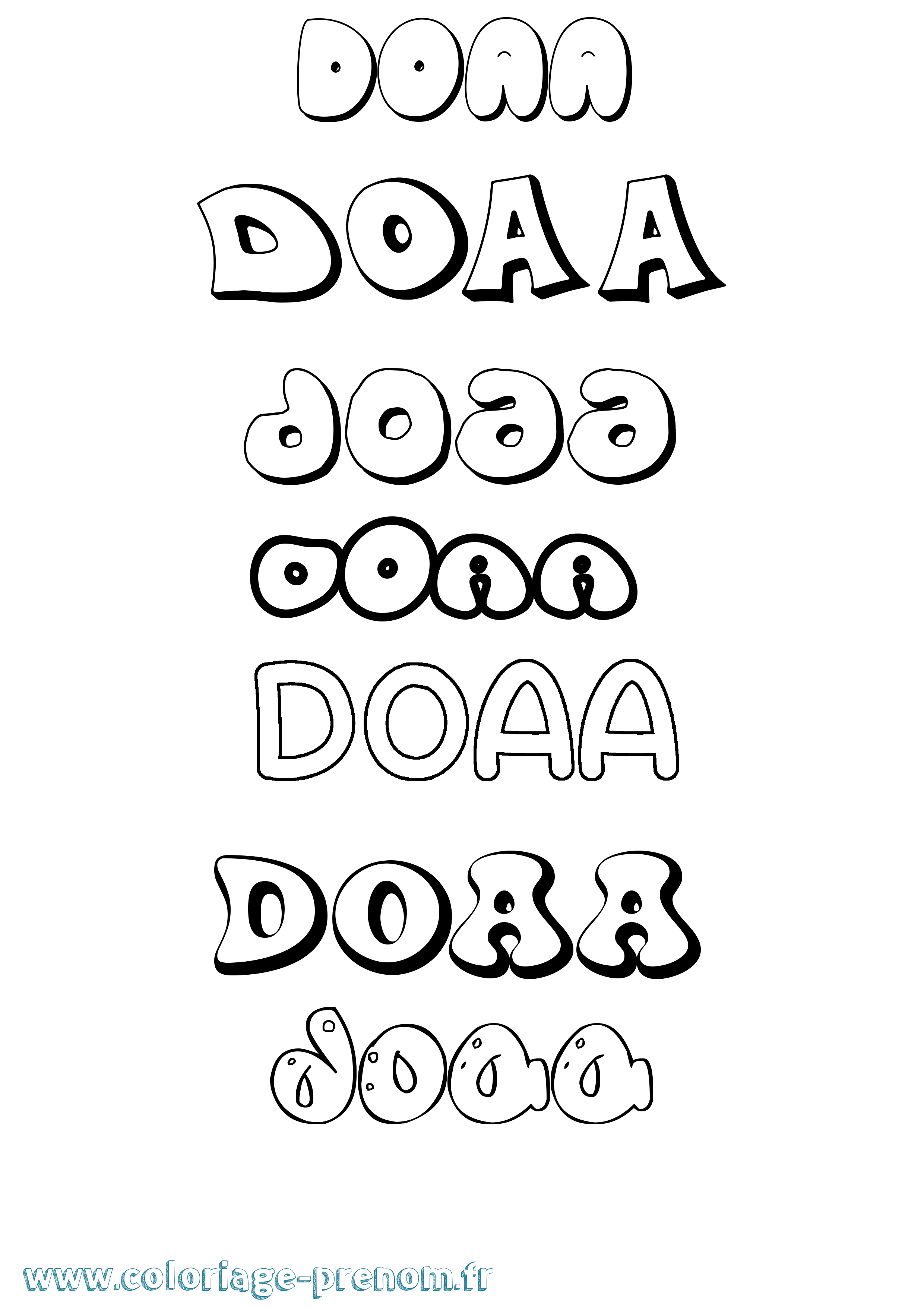 Coloriage prénom Doaa Bubble