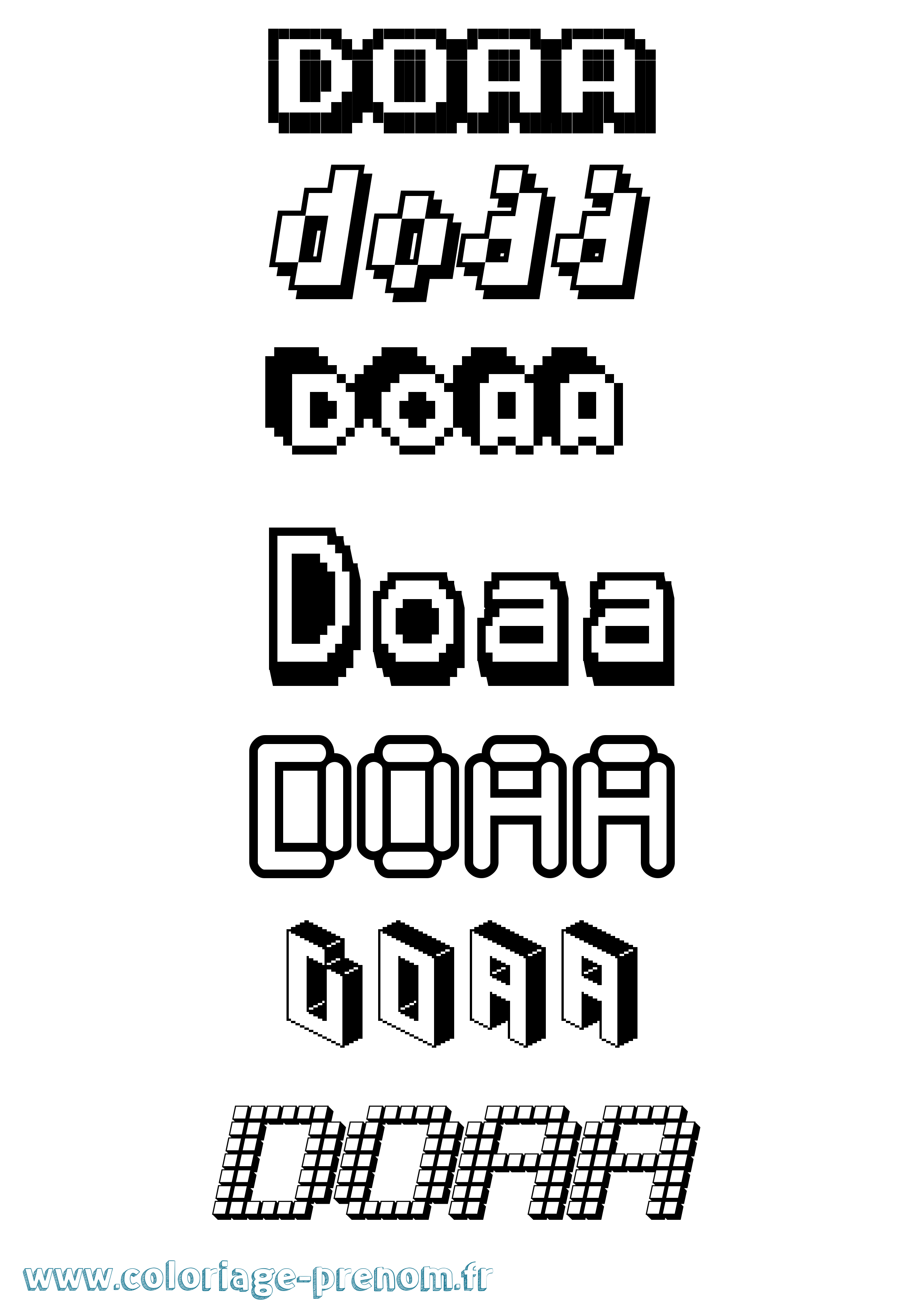 Coloriage prénom Doaa Pixel