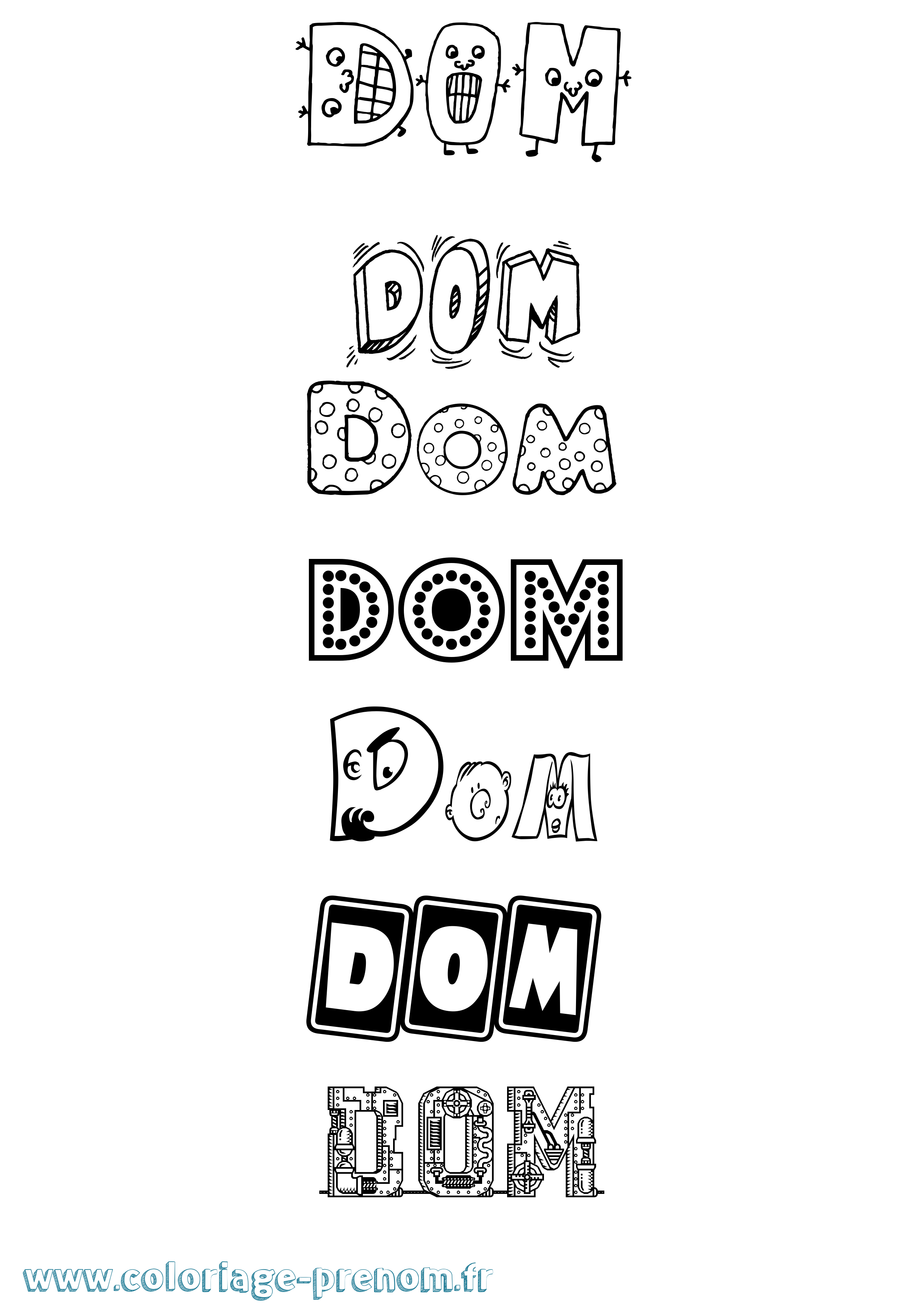 Coloriage prénom Dom Fun