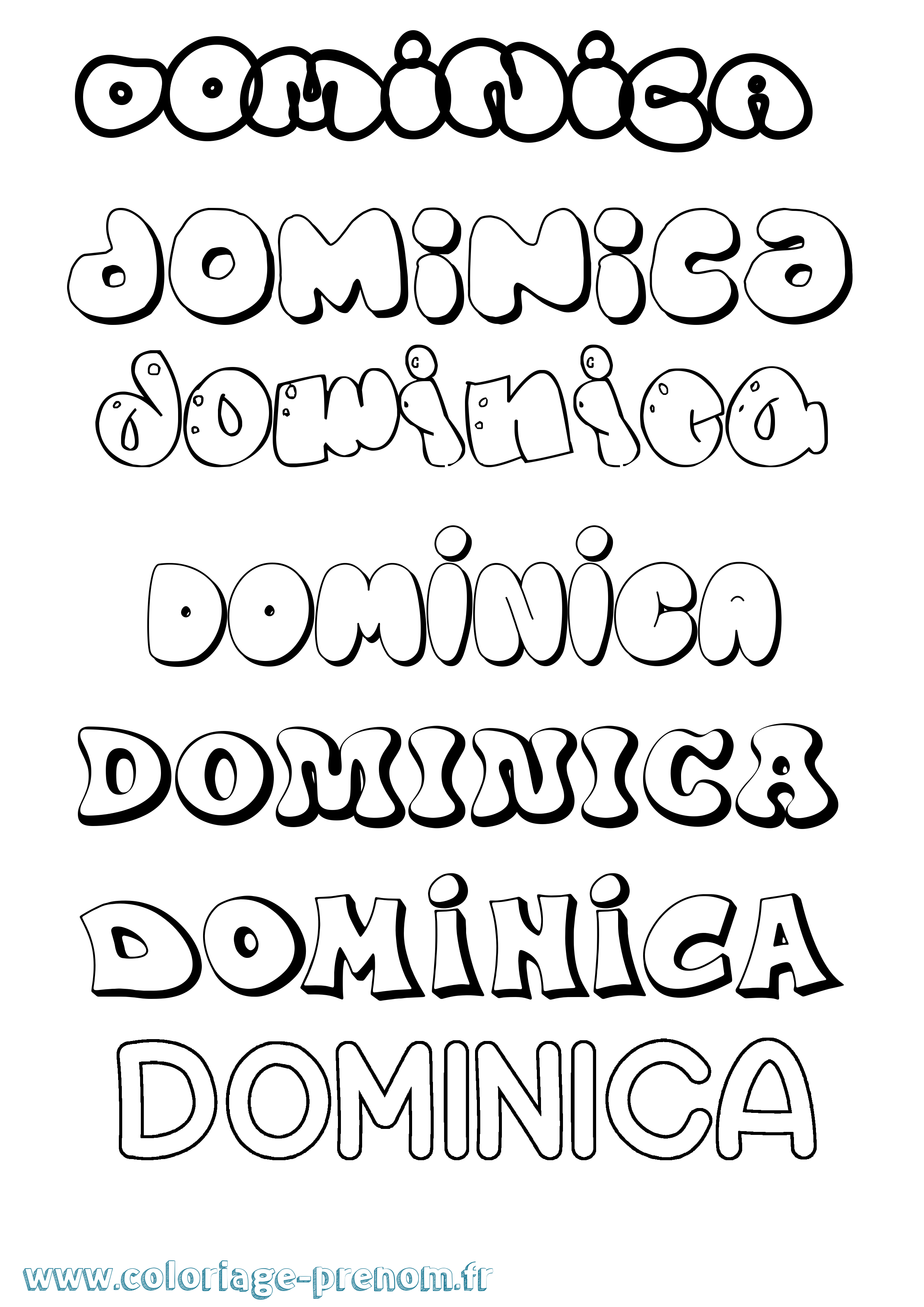 Coloriage prénom Dominica Bubble
