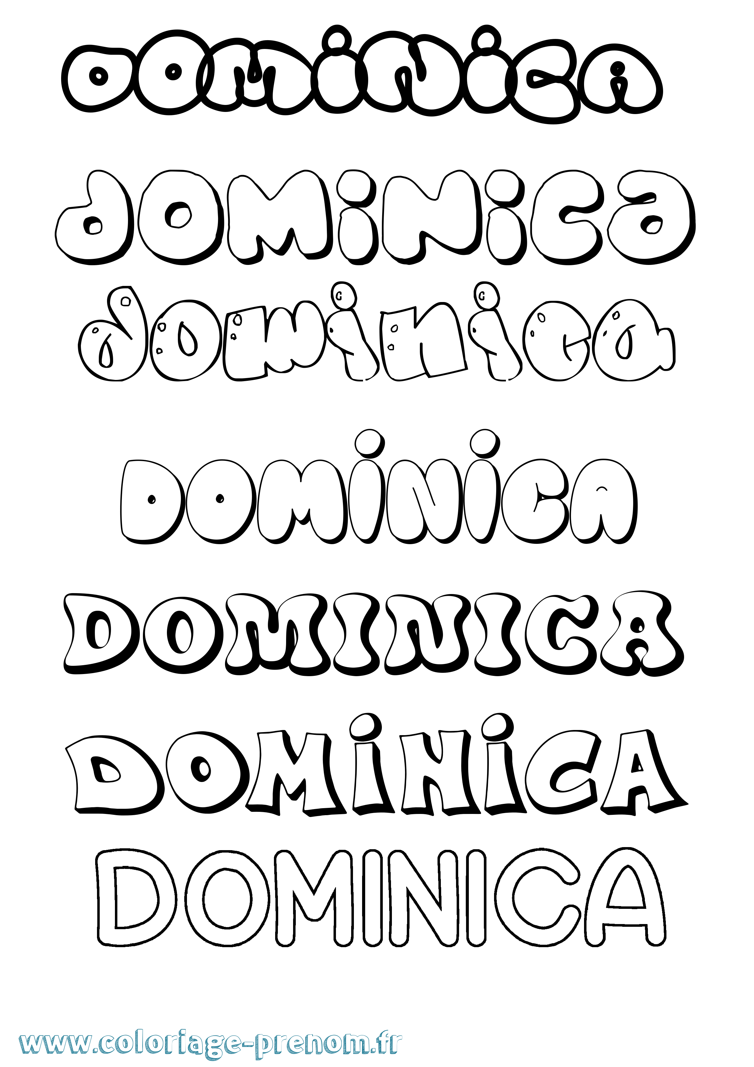 Coloriage Dominica Bubble Coloriage prénom Dominica Bubble