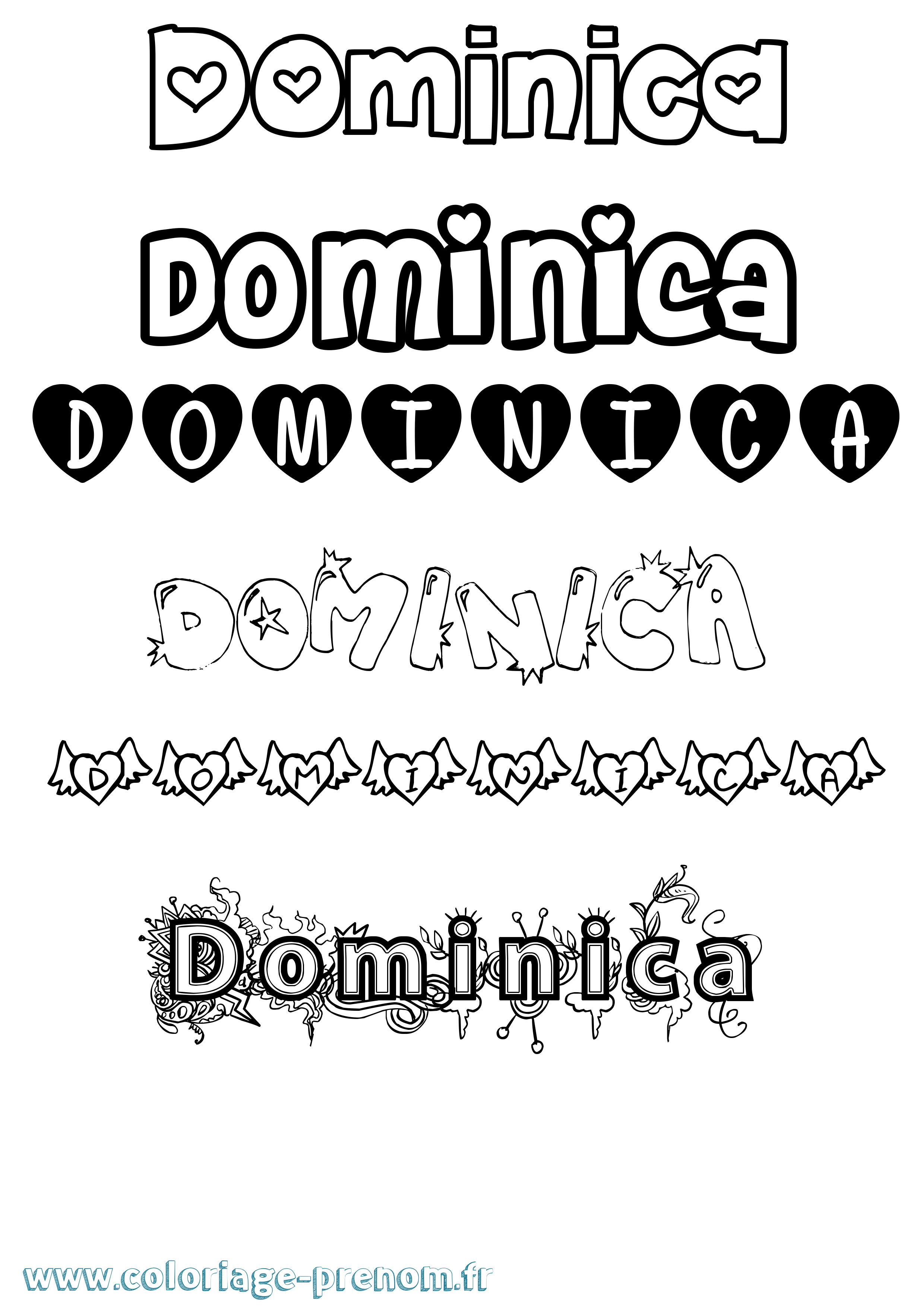 Coloriage prénom Dominica Girly