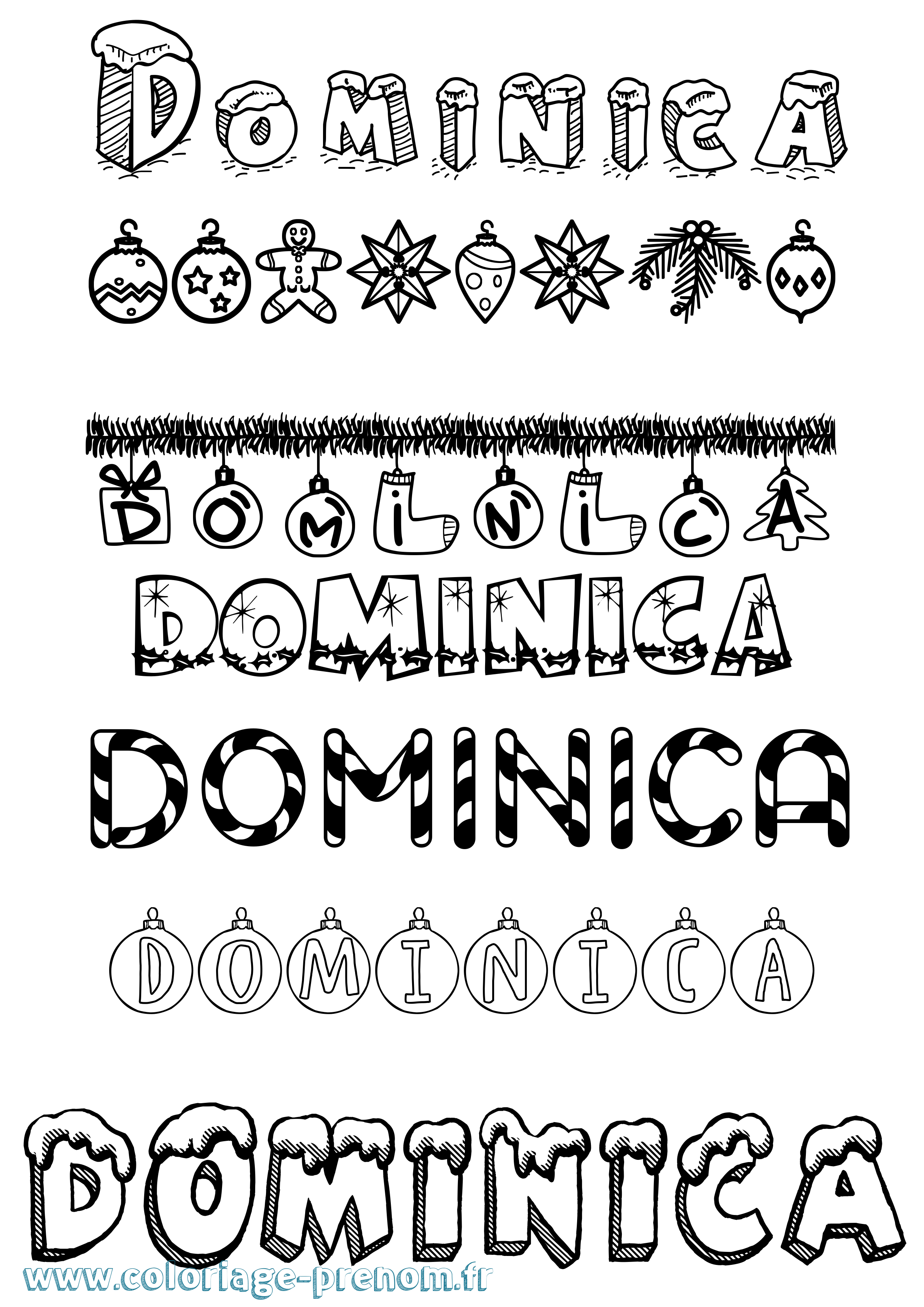 Coloriage Dominica Noël Coloriage prénom Dominica Noël