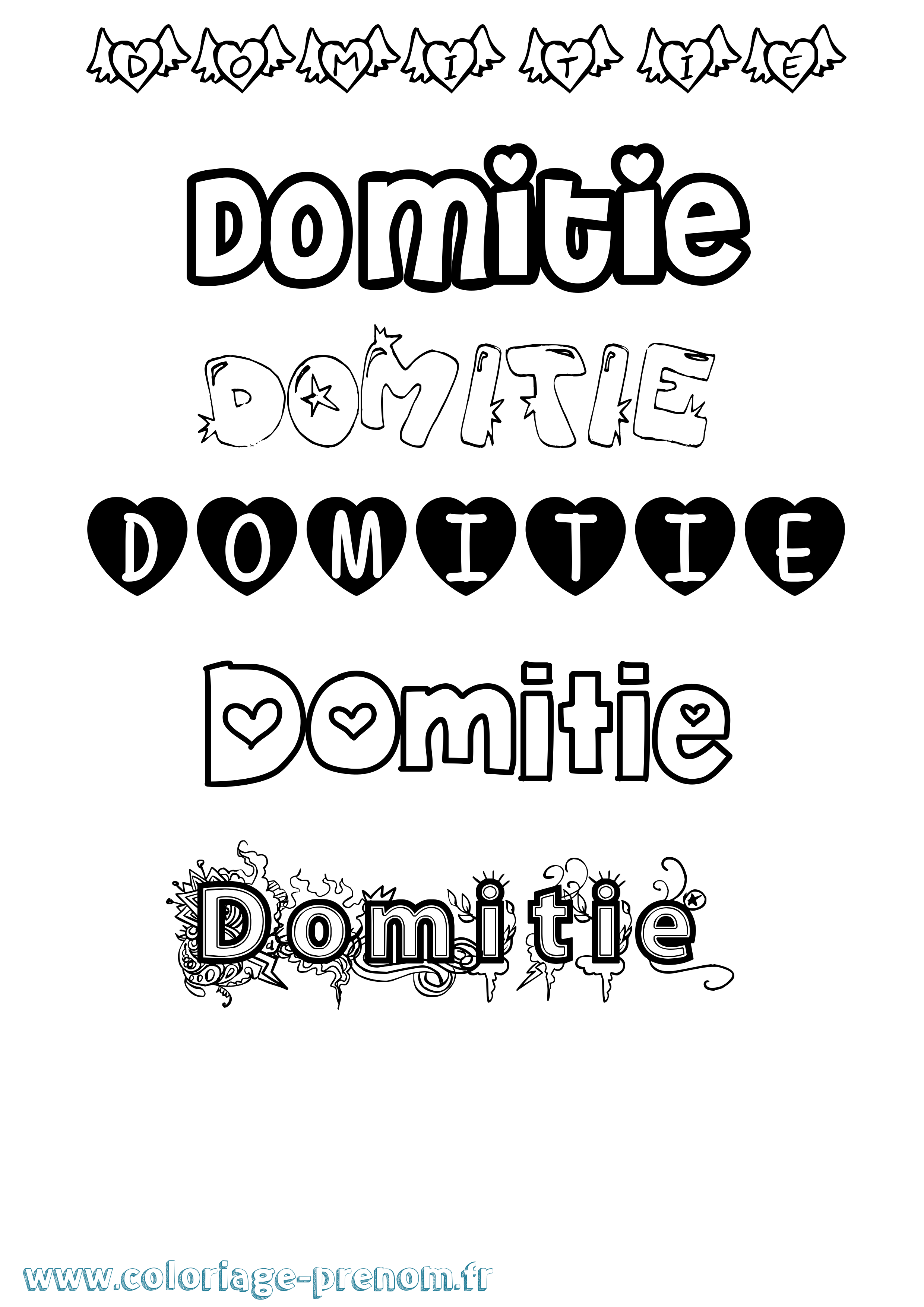 Coloriage prénom Domitie Girly