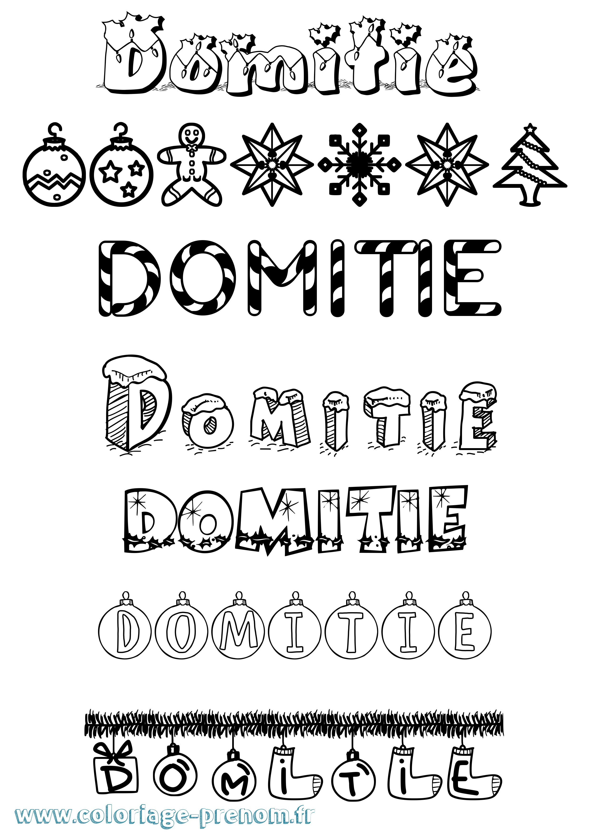 Coloriage prénom Domitie Noël