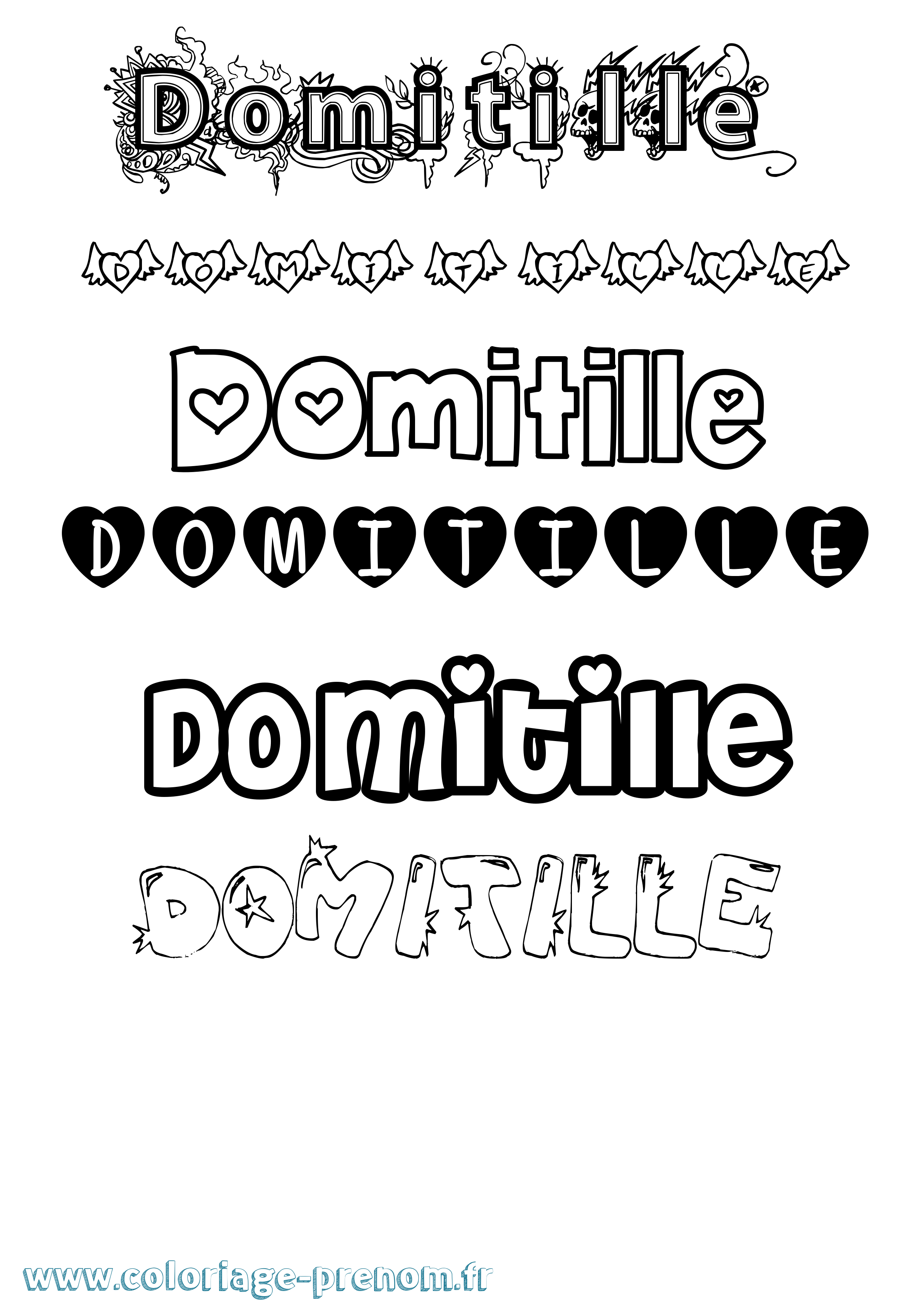 Coloriage prénom Domitille Girly