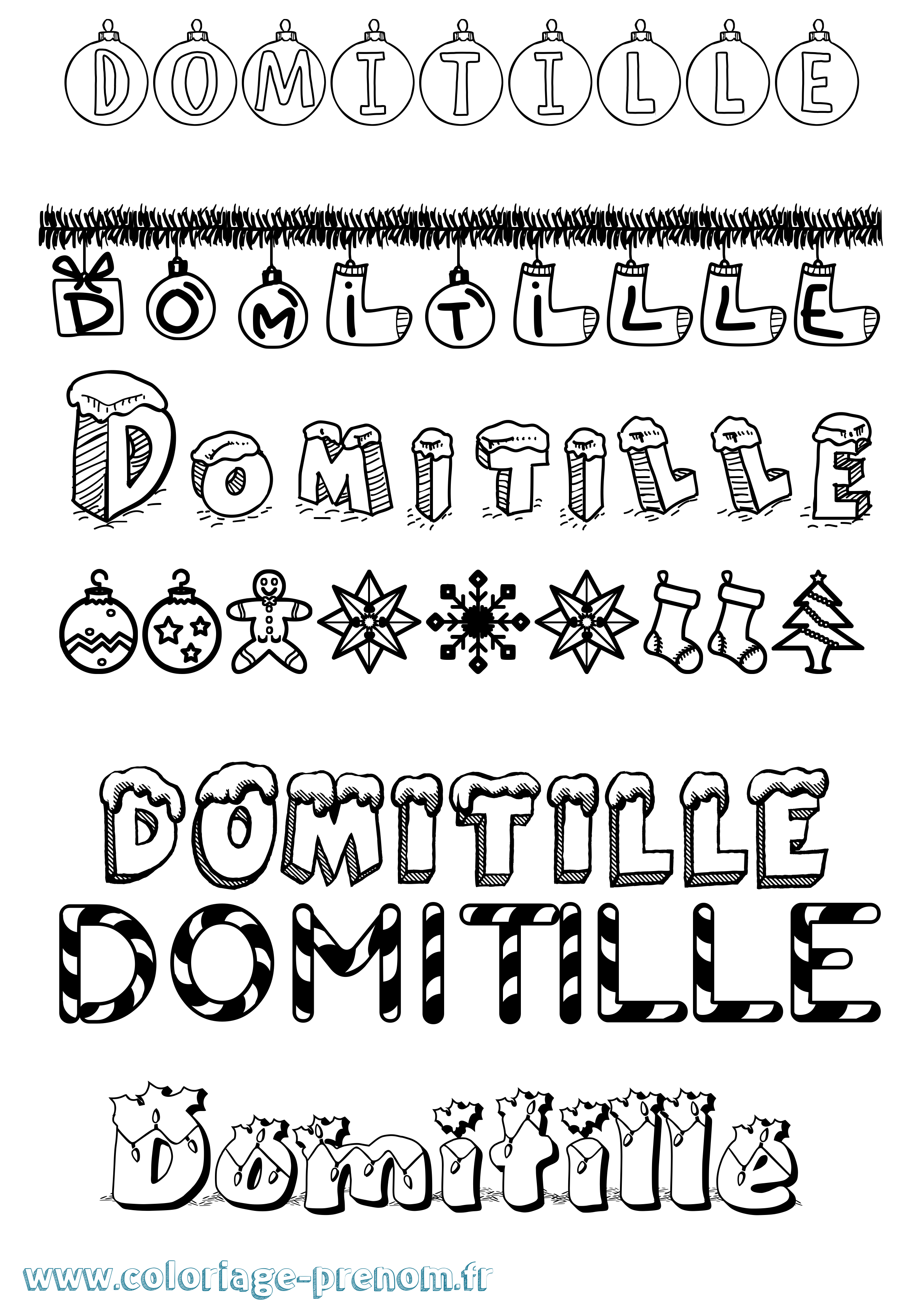 Coloriage Domitille Noël Coloriage prénom Domitille Noël