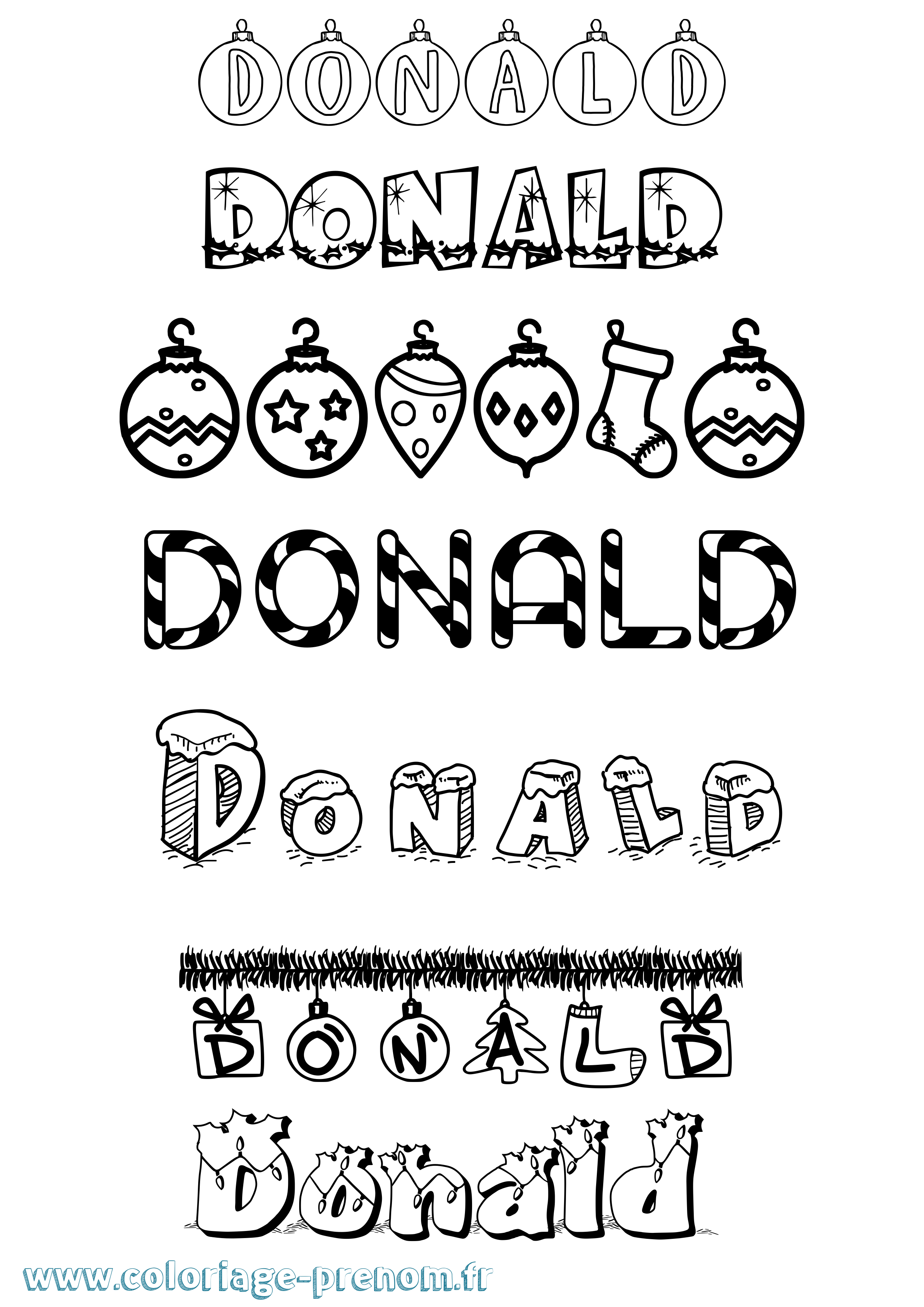 Coloriage prénom Donald Noël