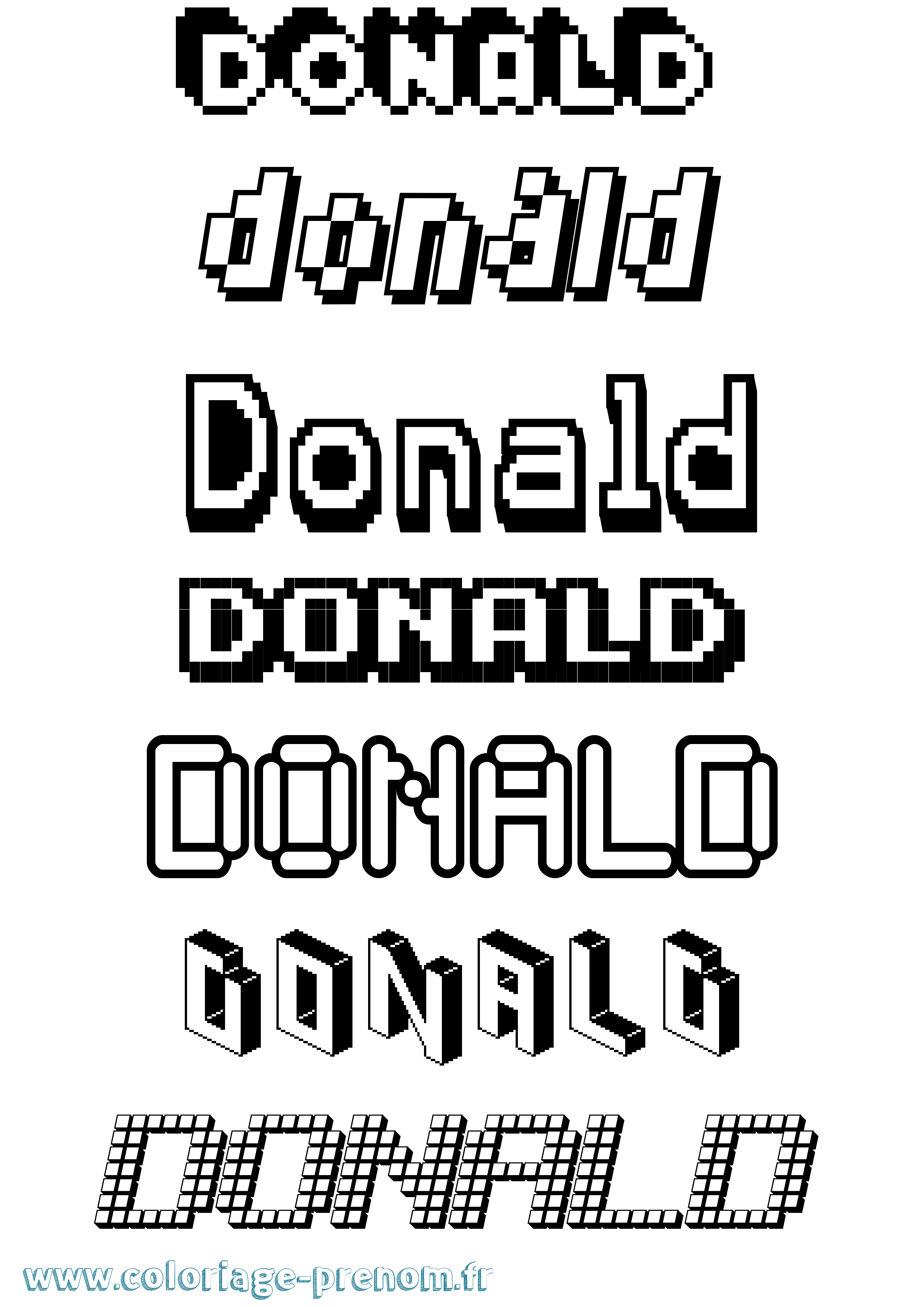 Coloriage prénom Donald Pixel