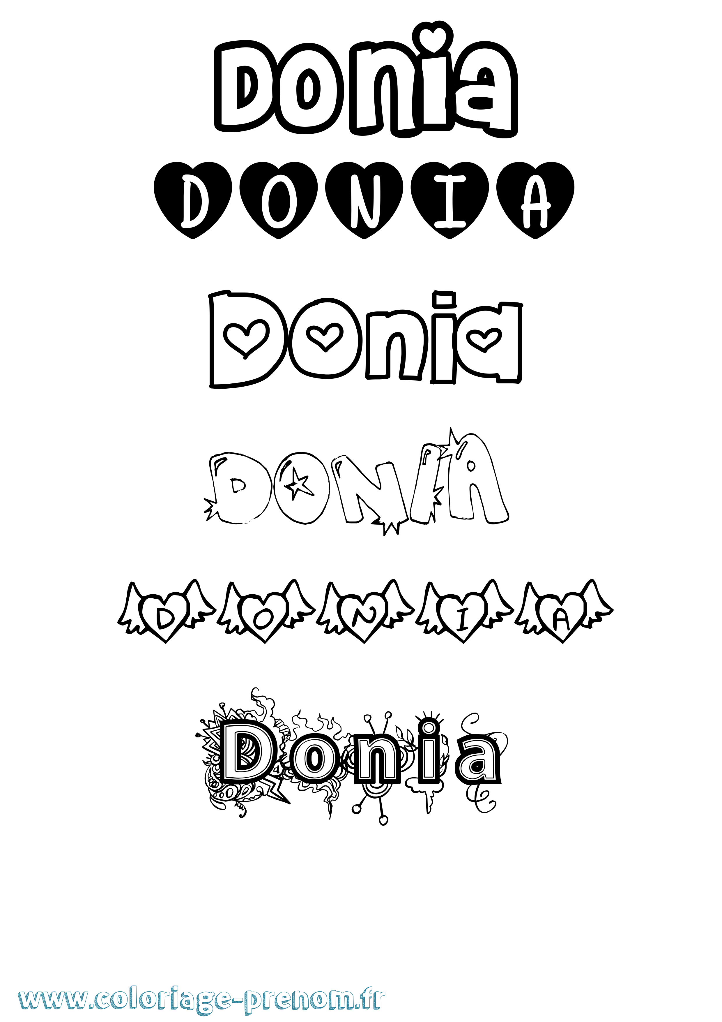 Coloriage prénom Donia Girly