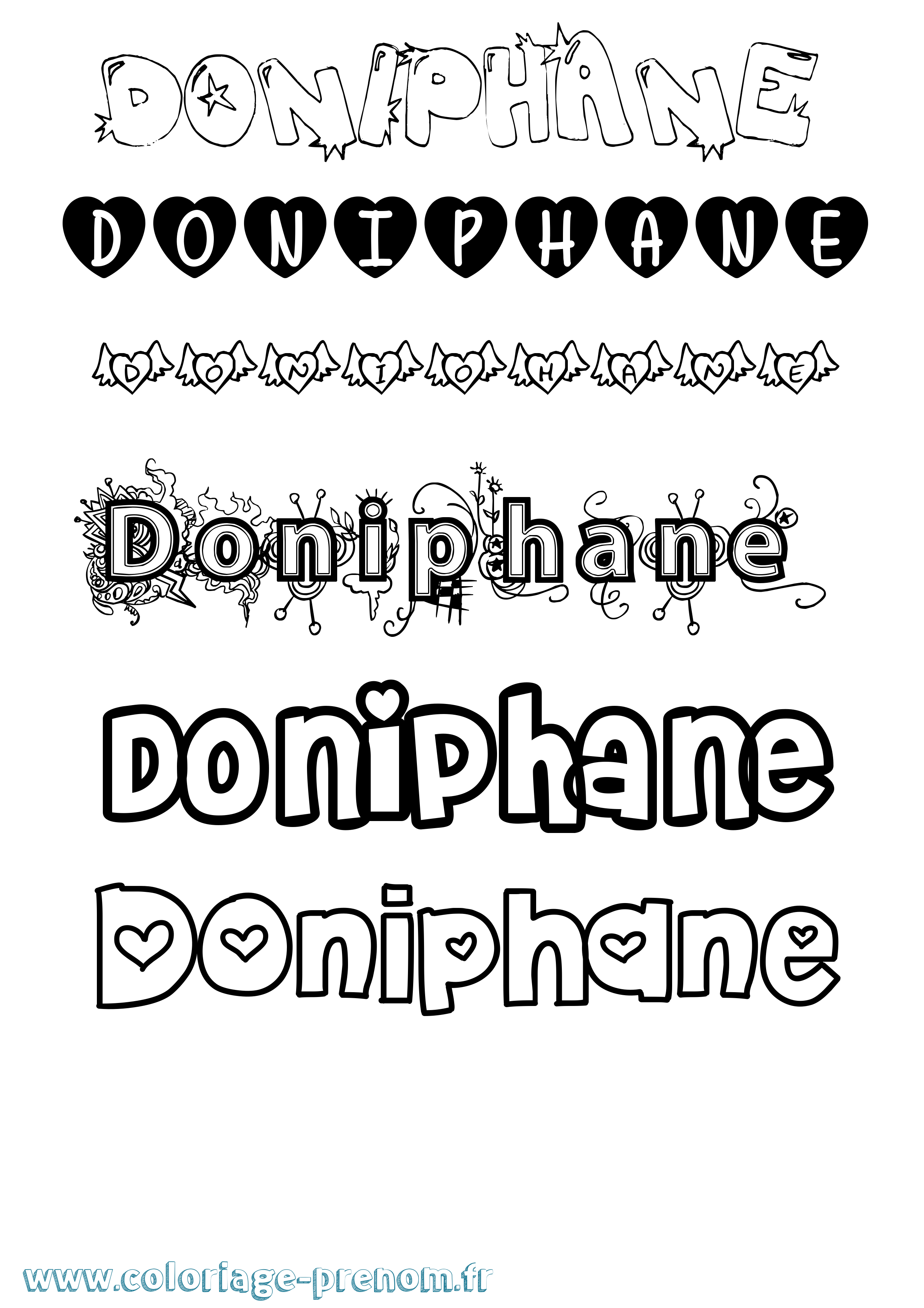 Coloriage prénom Doniphane Girly
