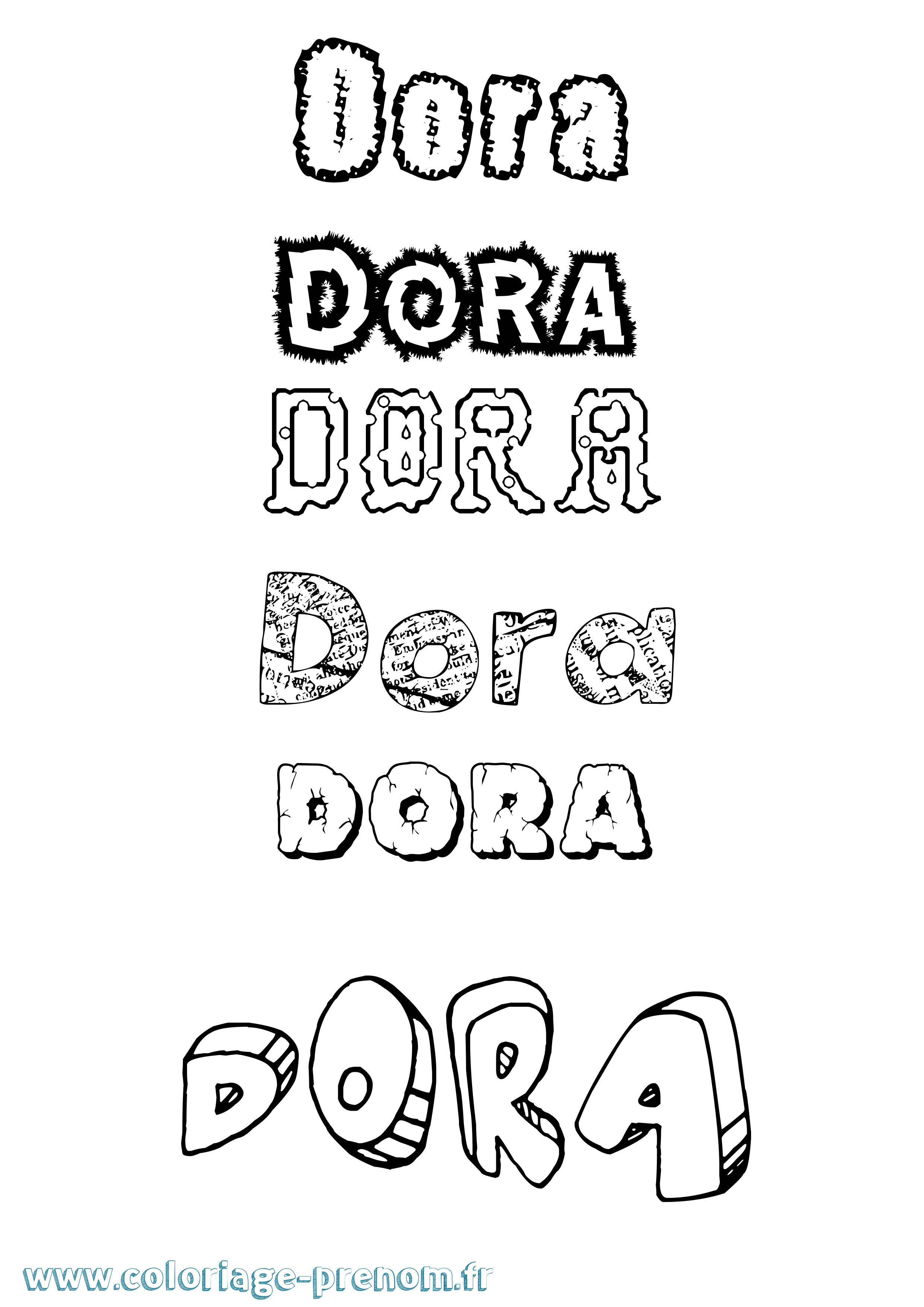 Coloriage Dora Destructuré Coloriage prénom Dora Destructuré