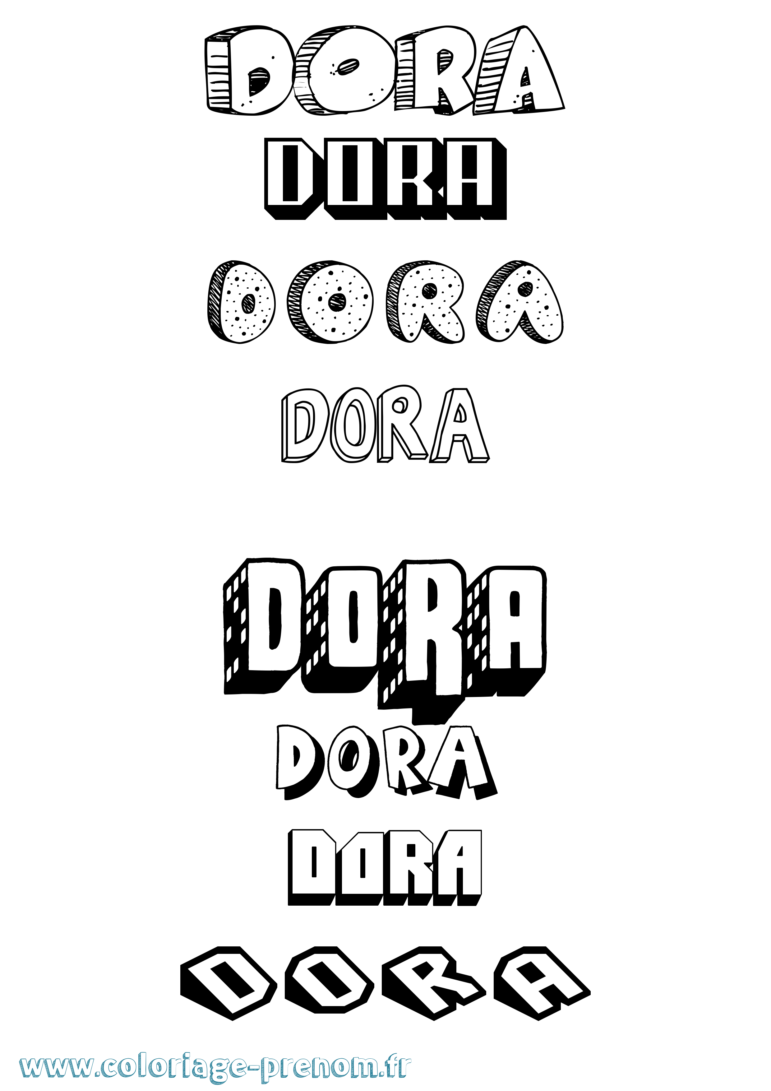 Coloriage prénom Dora Effet 3D