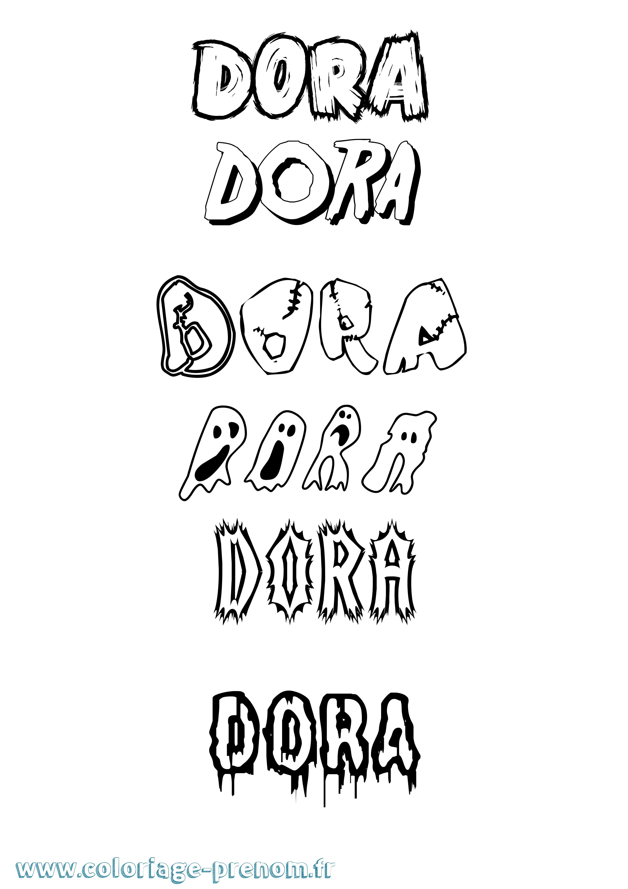 Coloriage prénom Dora Frisson