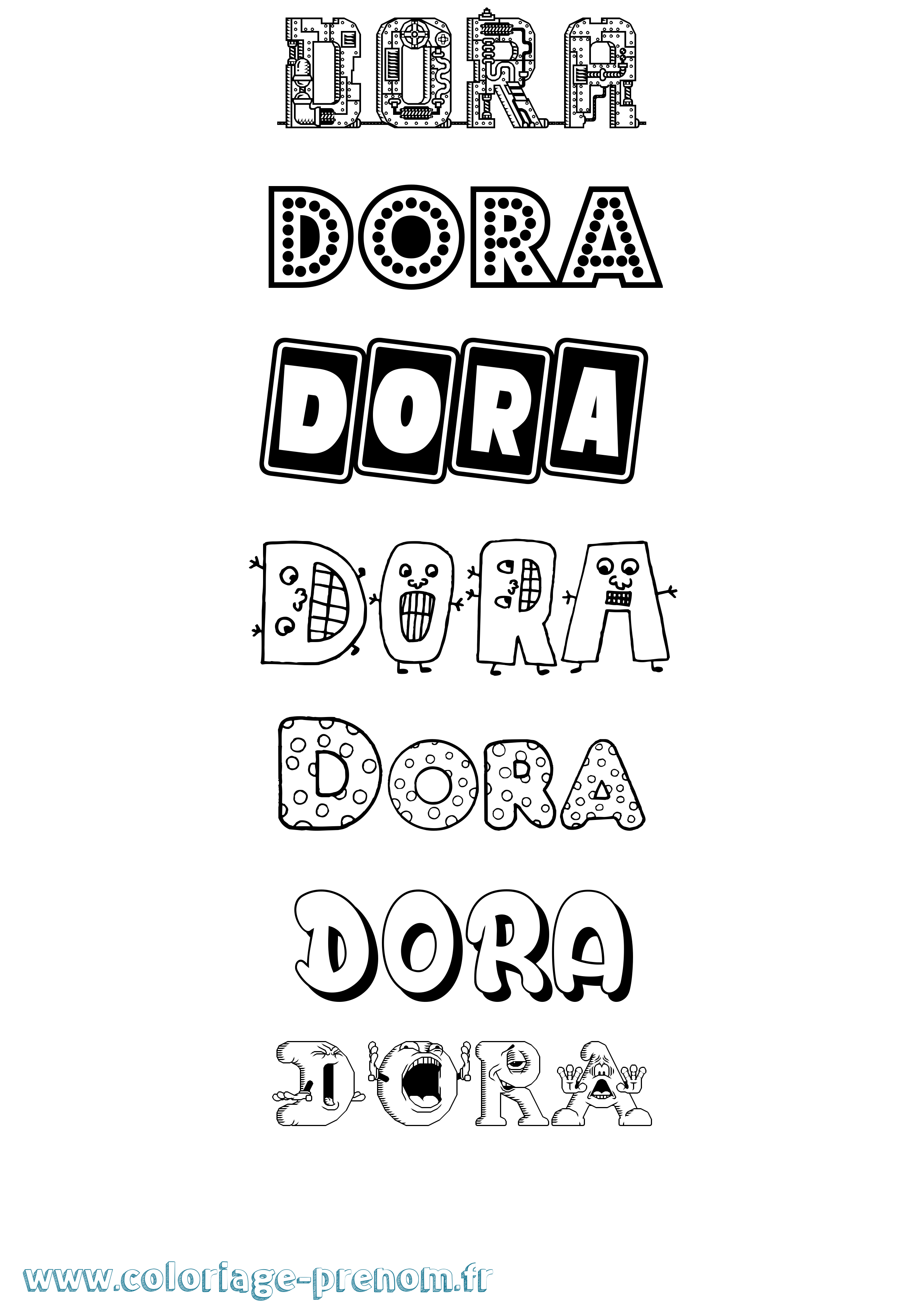 Coloriage prénom Dora Fun