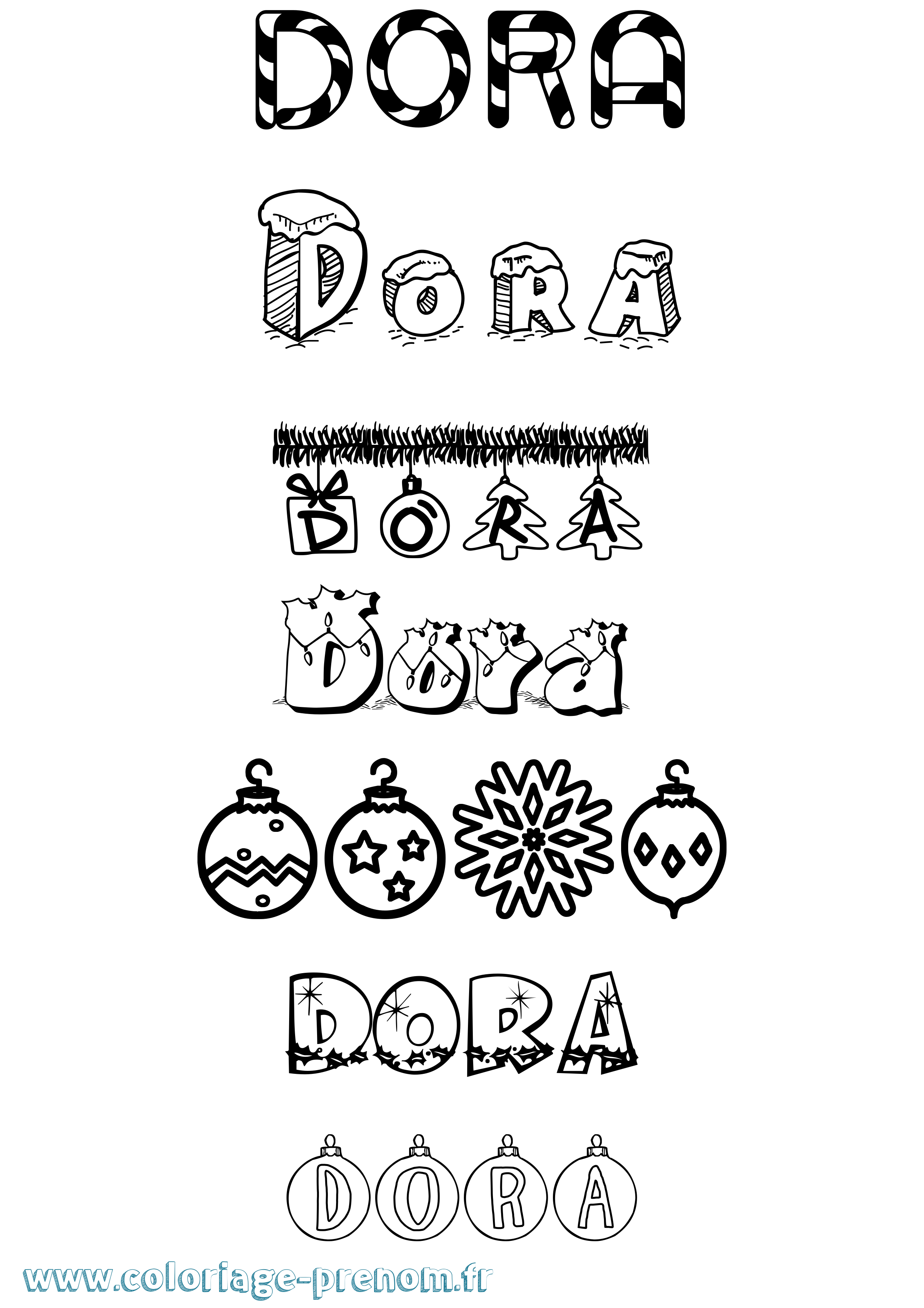 Coloriage prénom Dora Noël