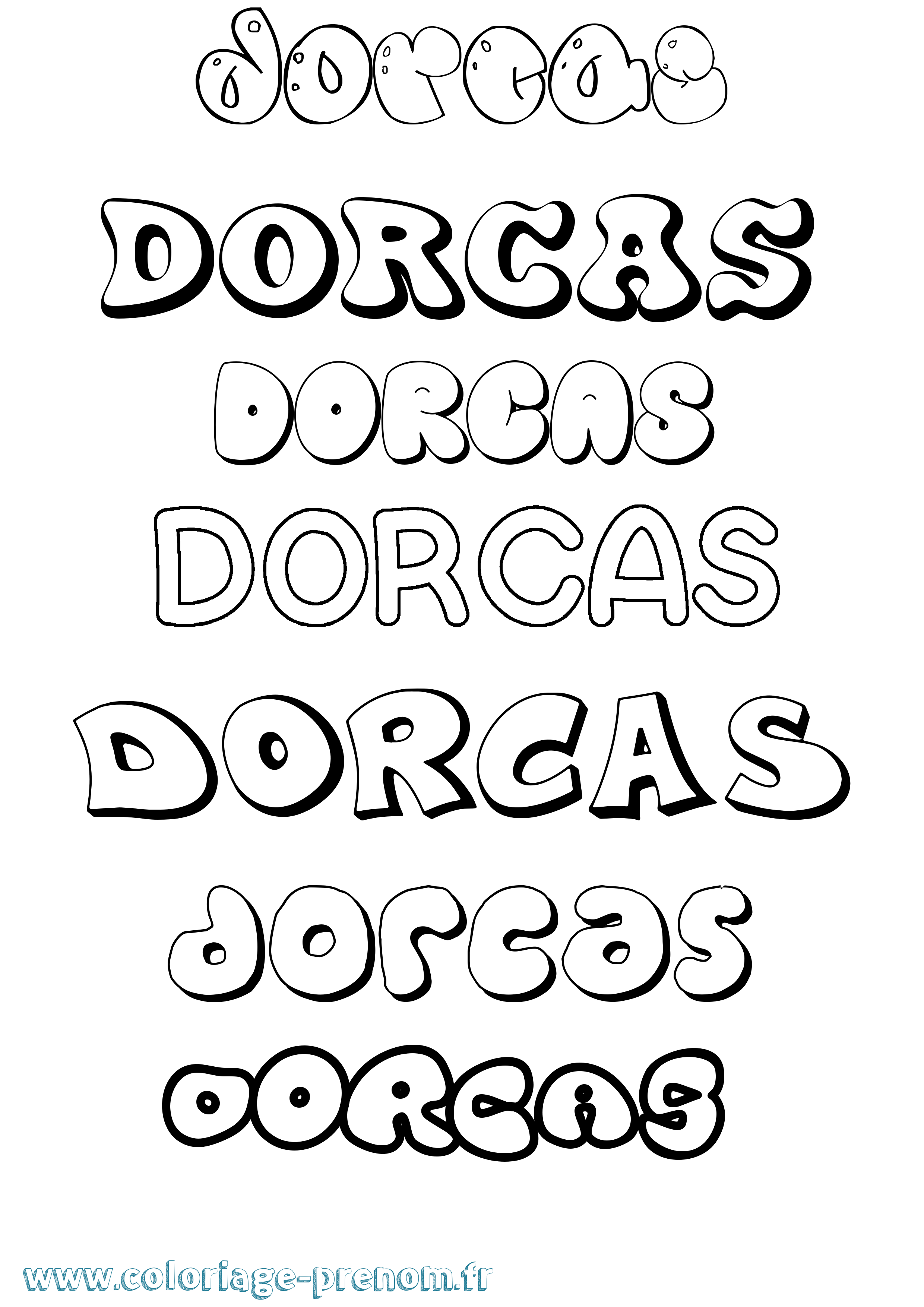 Coloriage prénom Dorcas Bubble