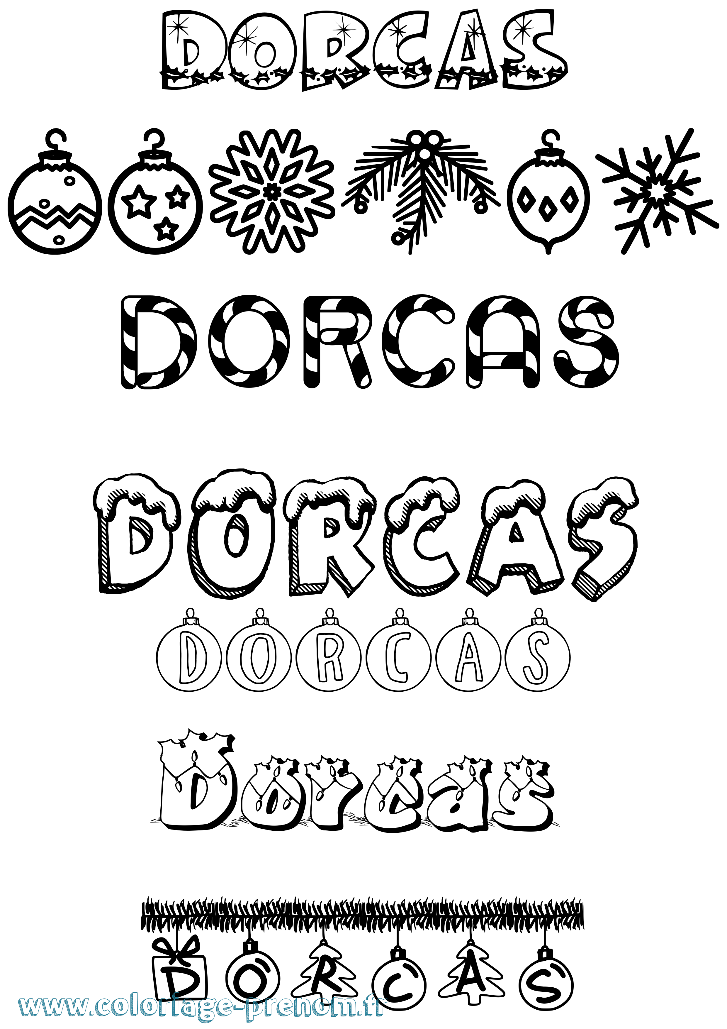 Coloriage prénom Dorcas Noël