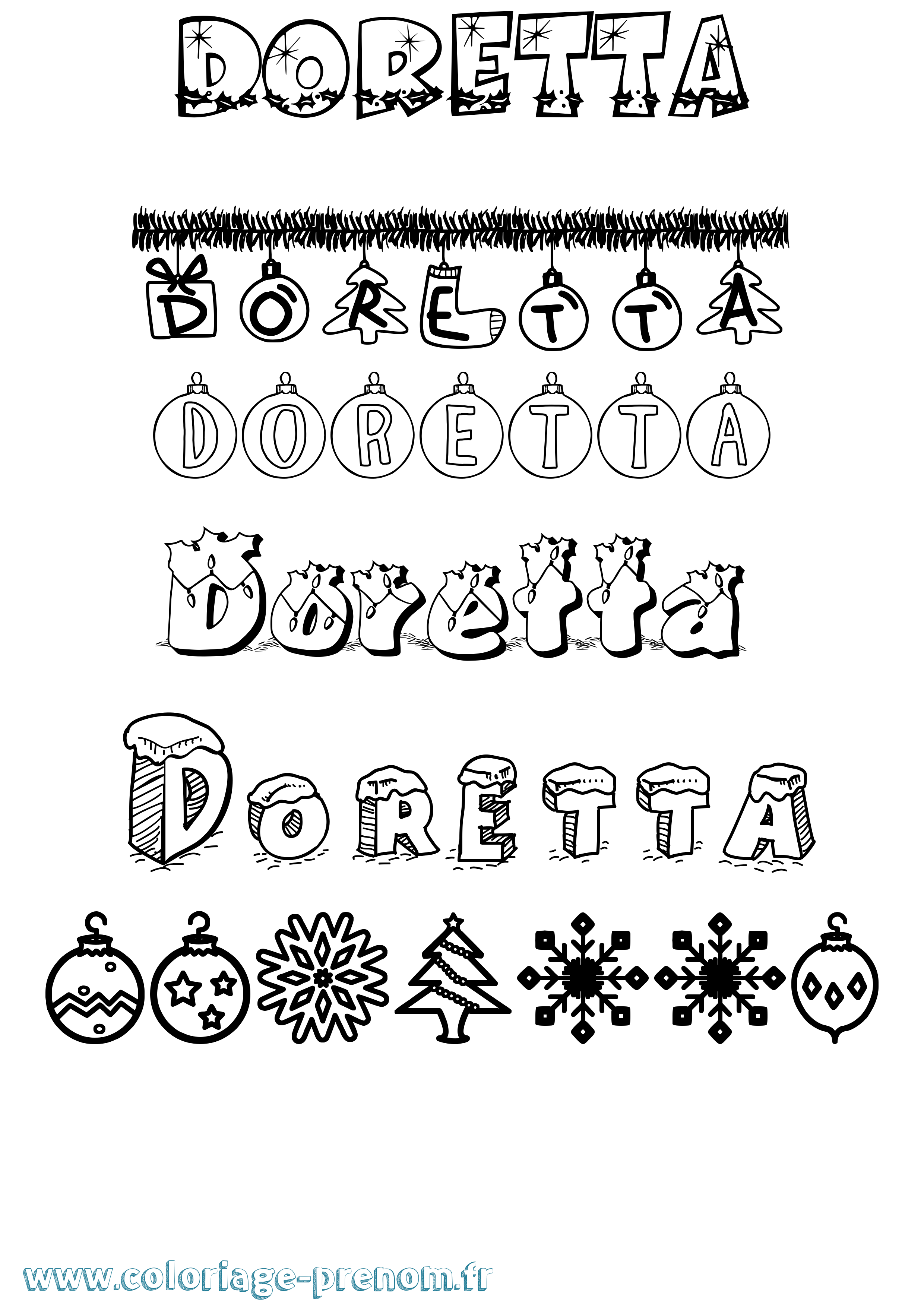 Coloriage prénom Doretta Noël