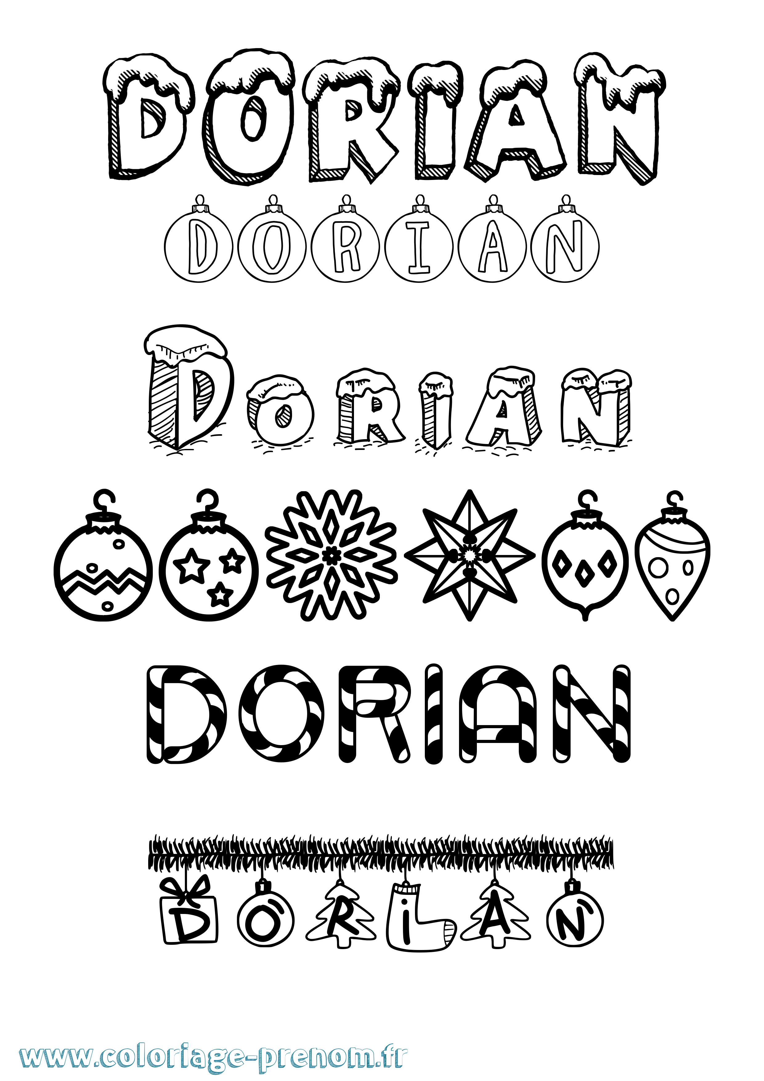 Coloriage prénom Dorian Noël