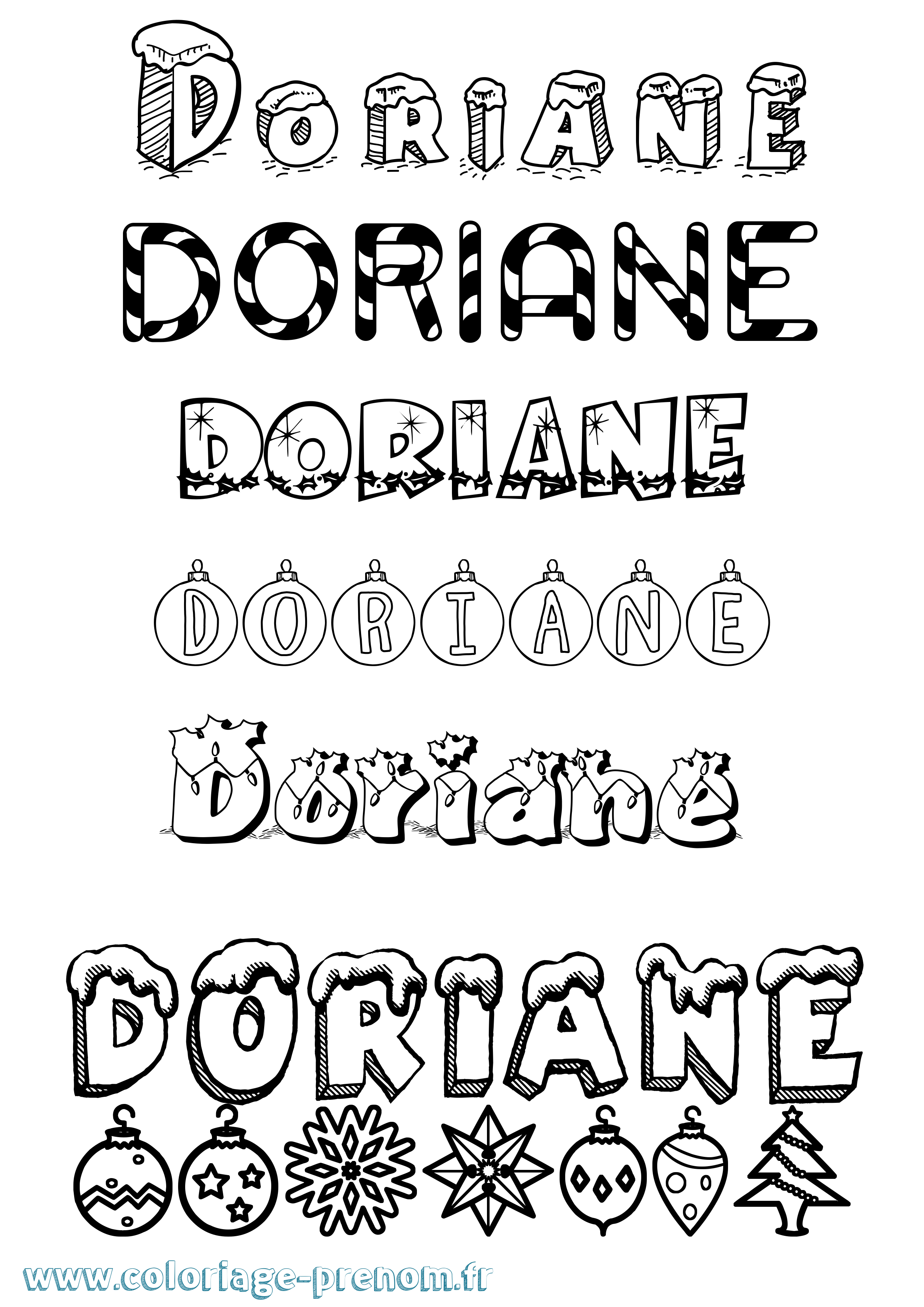 Coloriage prénom Doriane Noël