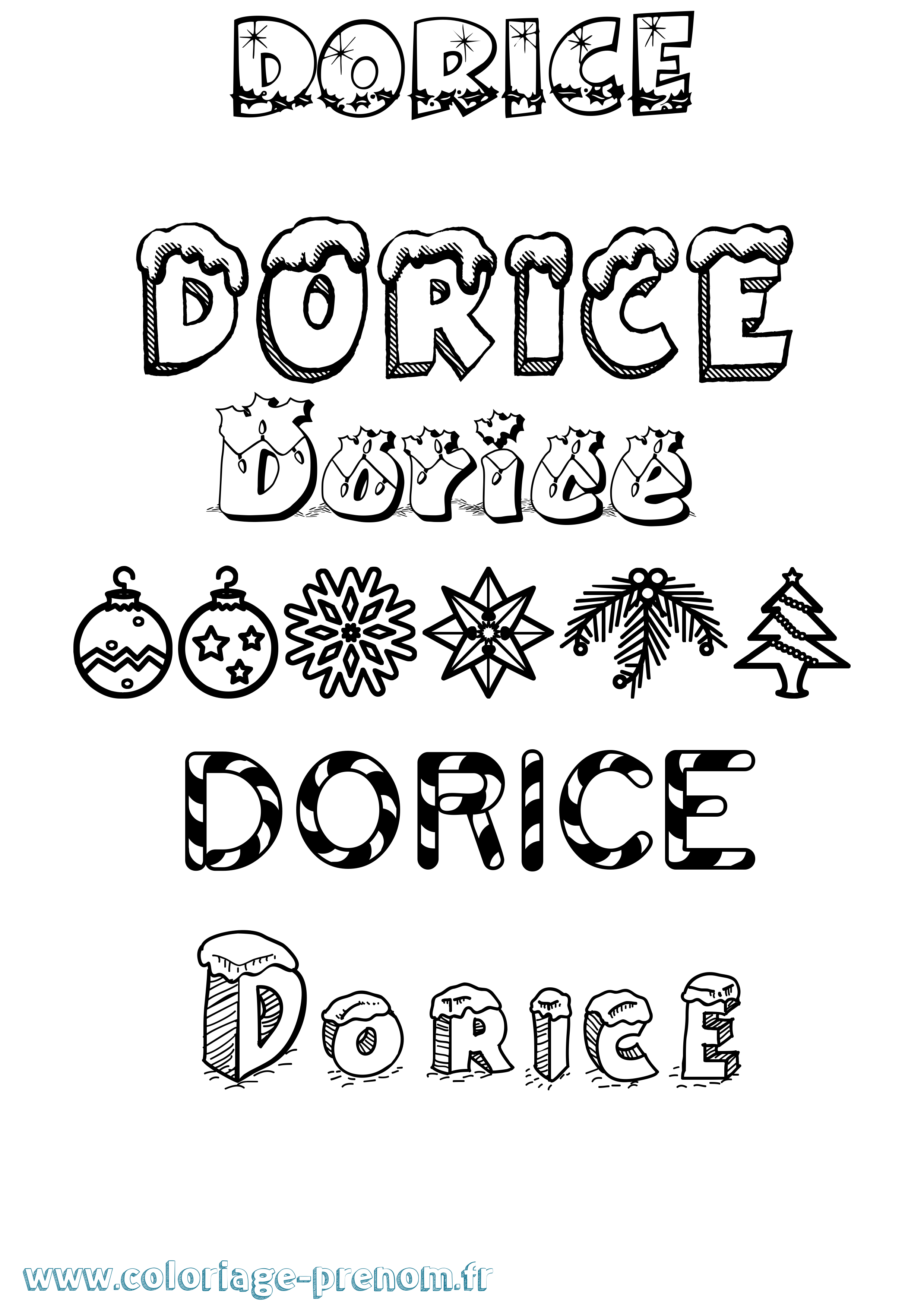 Coloriage prénom Dorice Noël