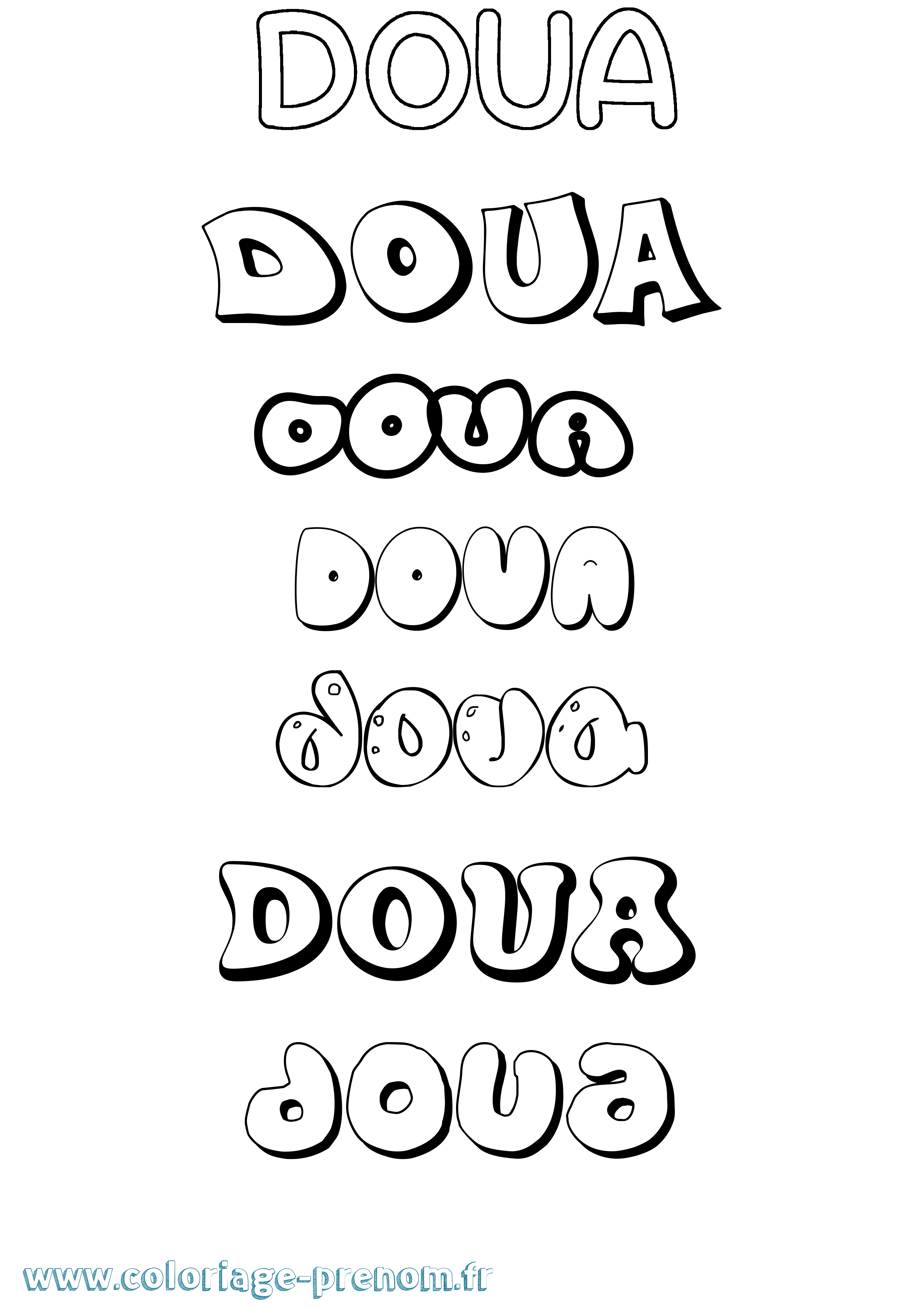 Coloriage prénom Doua Bubble