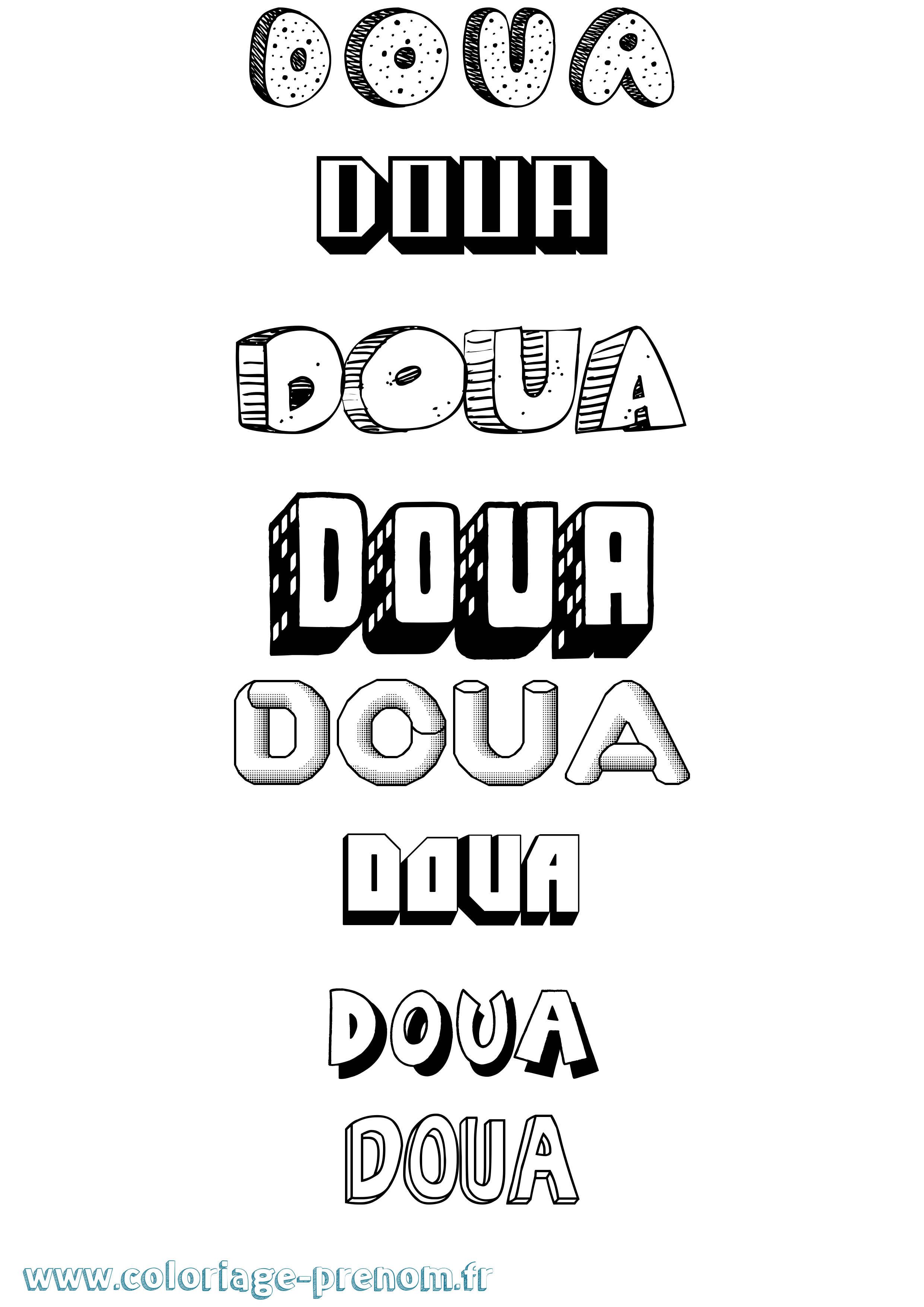 Coloriage prénom Doua Effet 3D