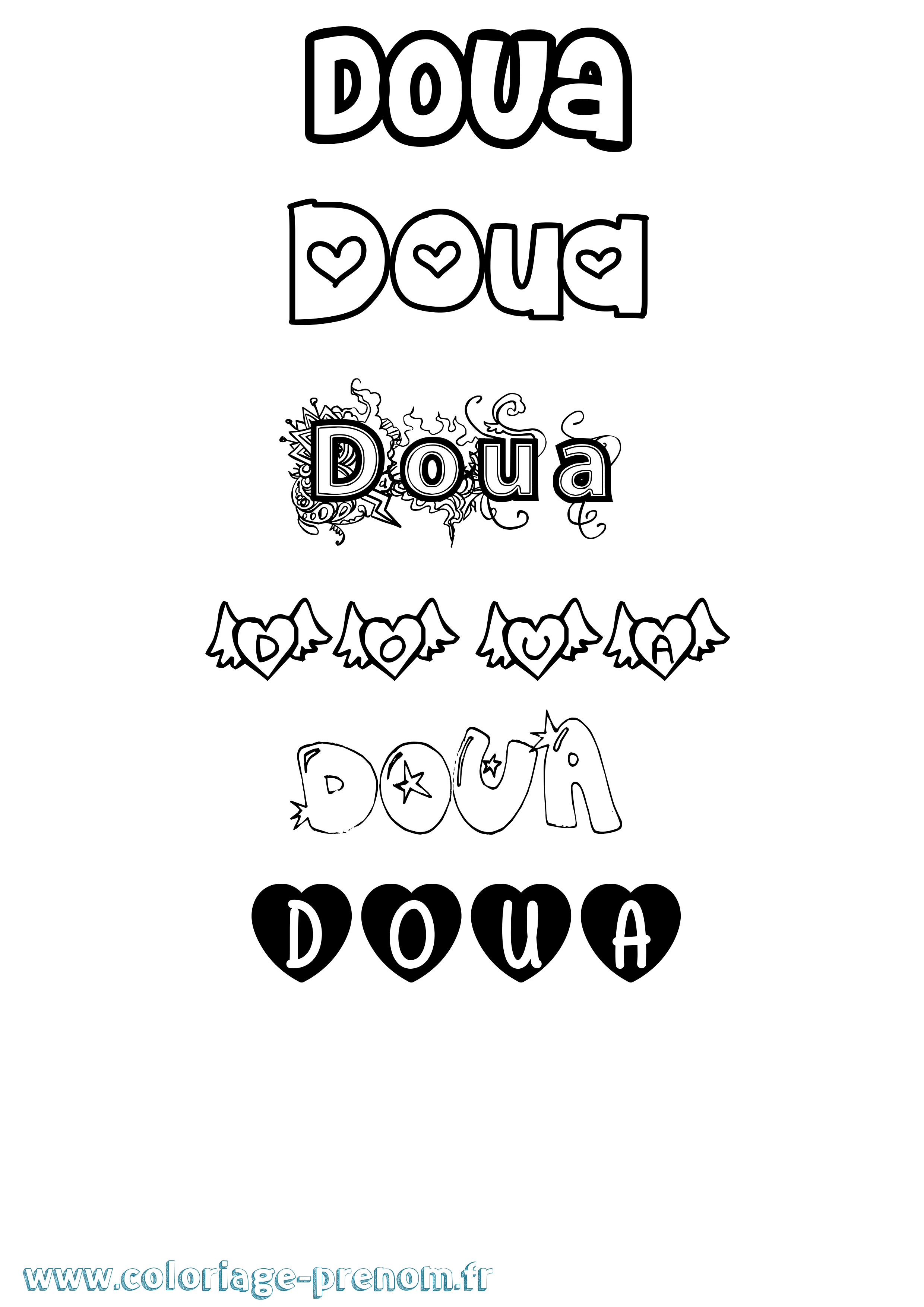 Coloriage prénom Doua Girly