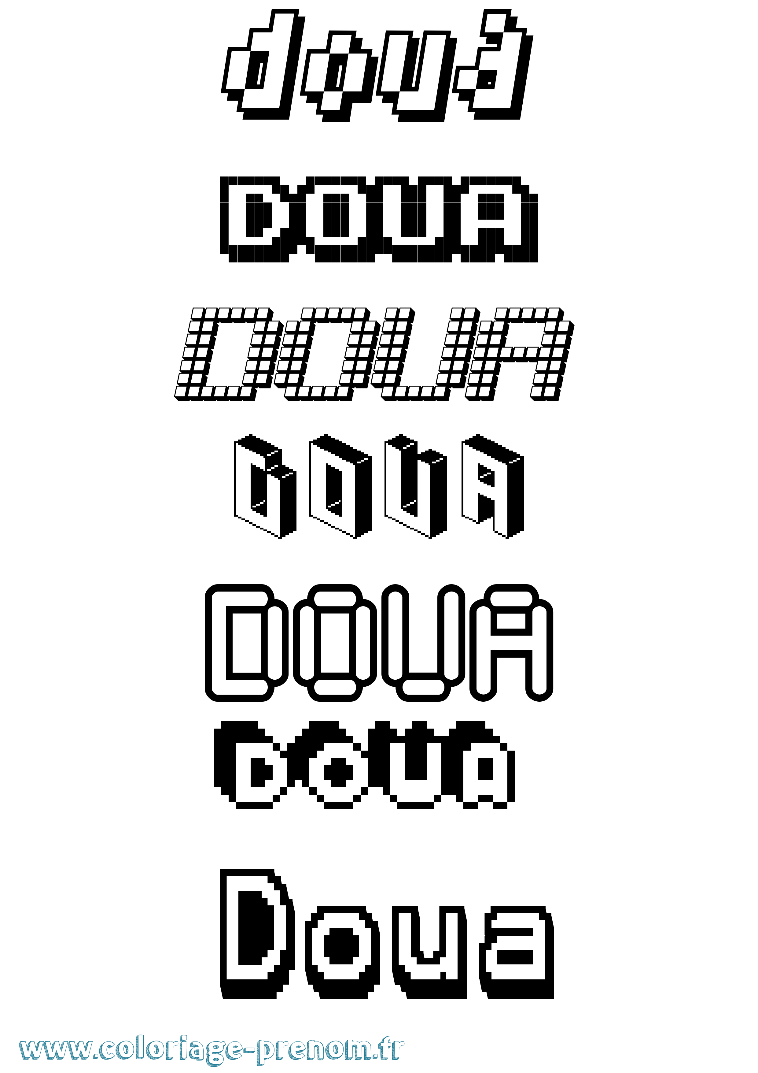Coloriage prénom Doua Pixel