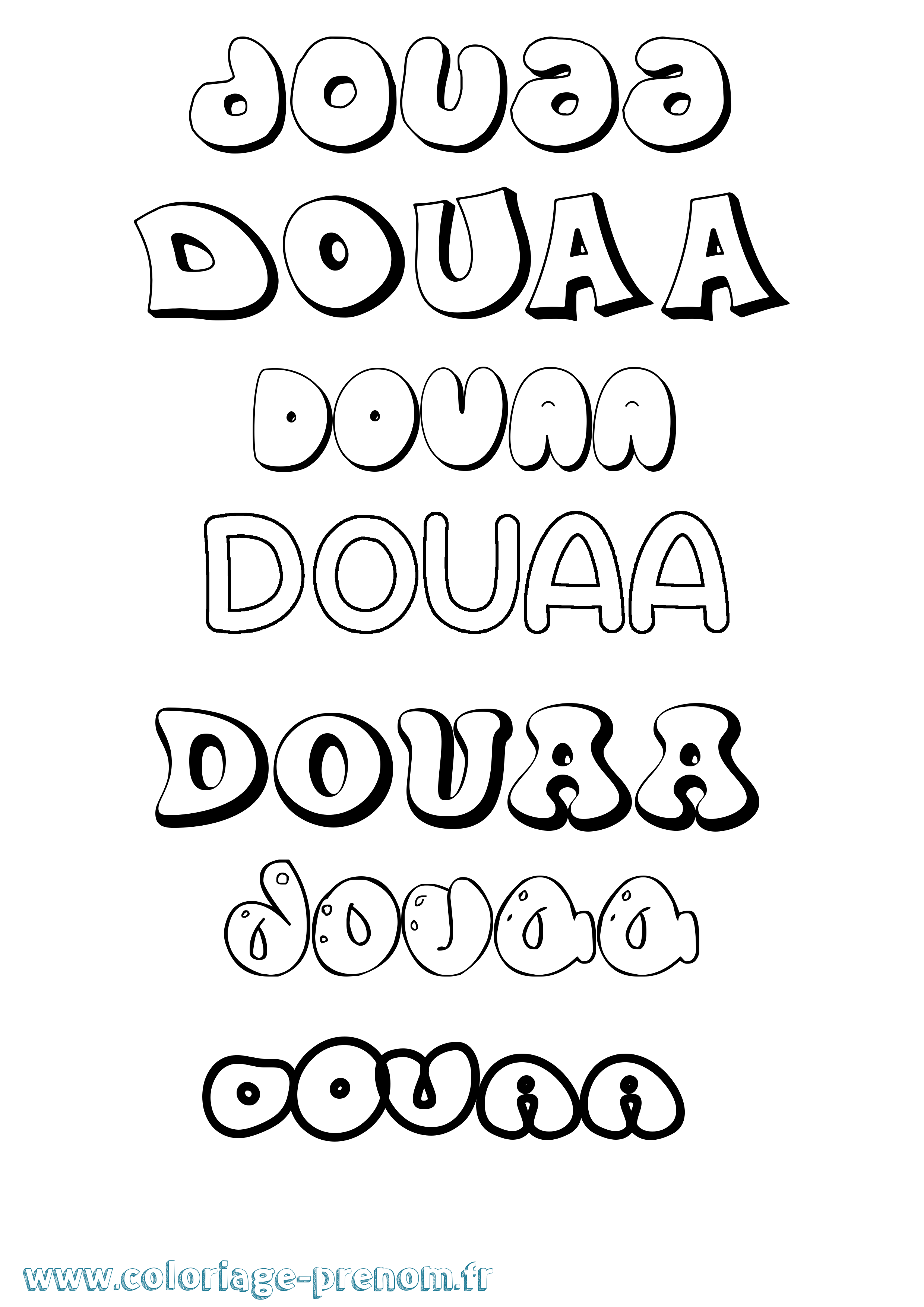 Coloriage prénom Douaa Bubble