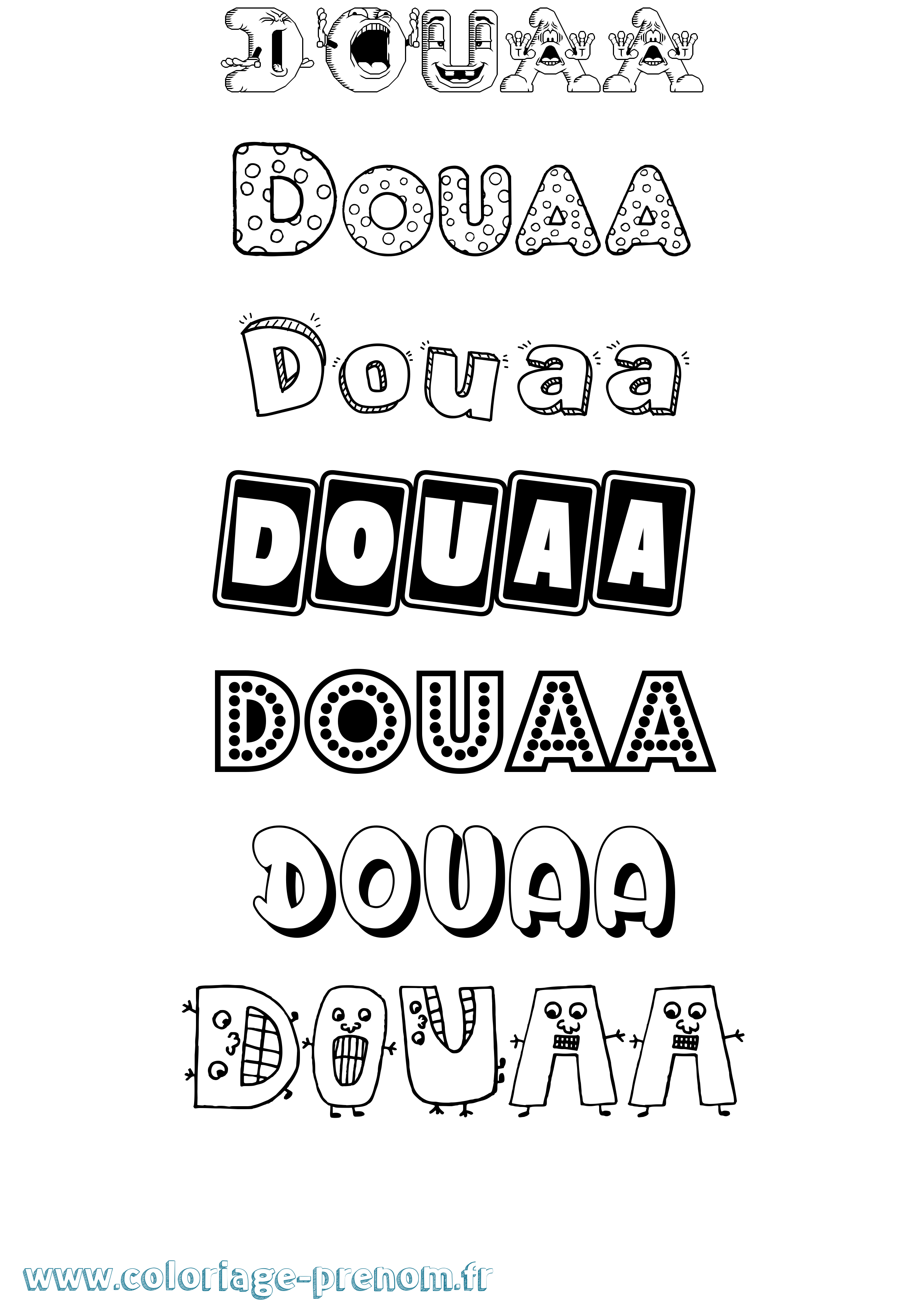 Coloriage prénom Douaa Fun
