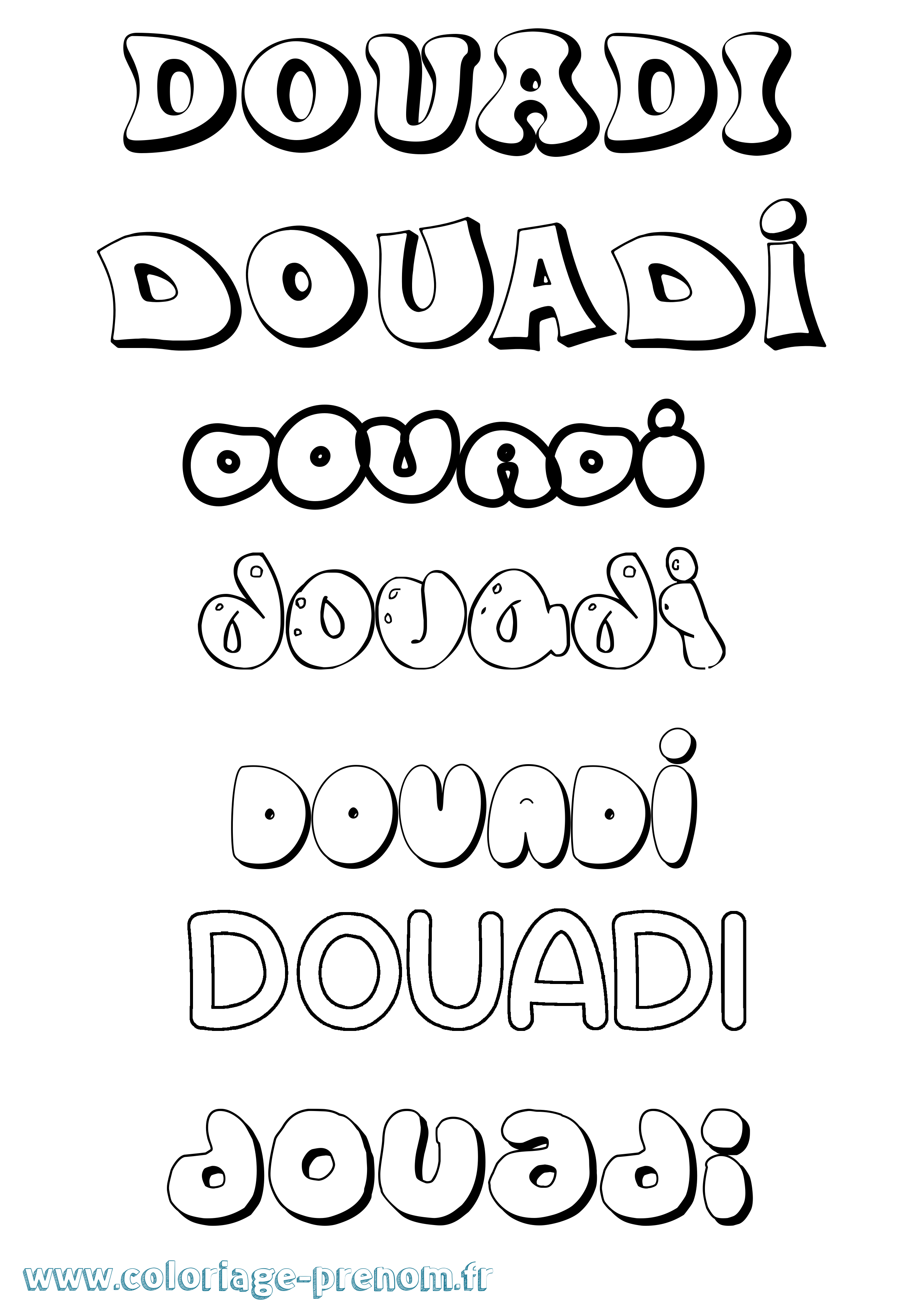 Coloriage prénom Douadi Bubble