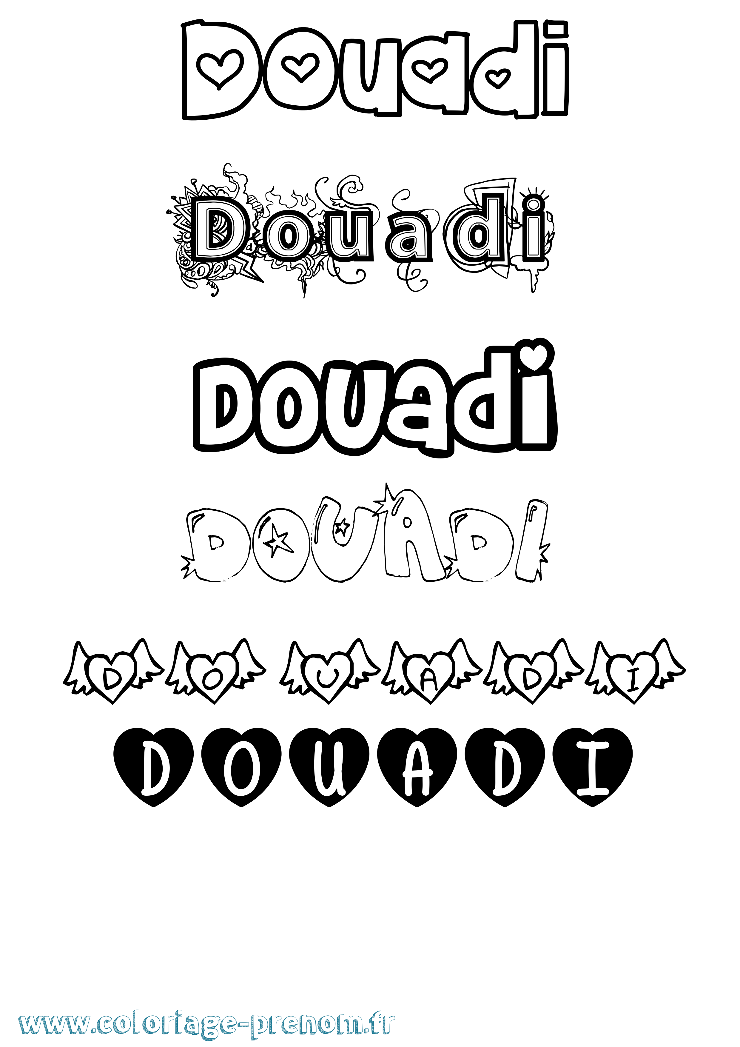 Coloriage prénom Douadi Girly