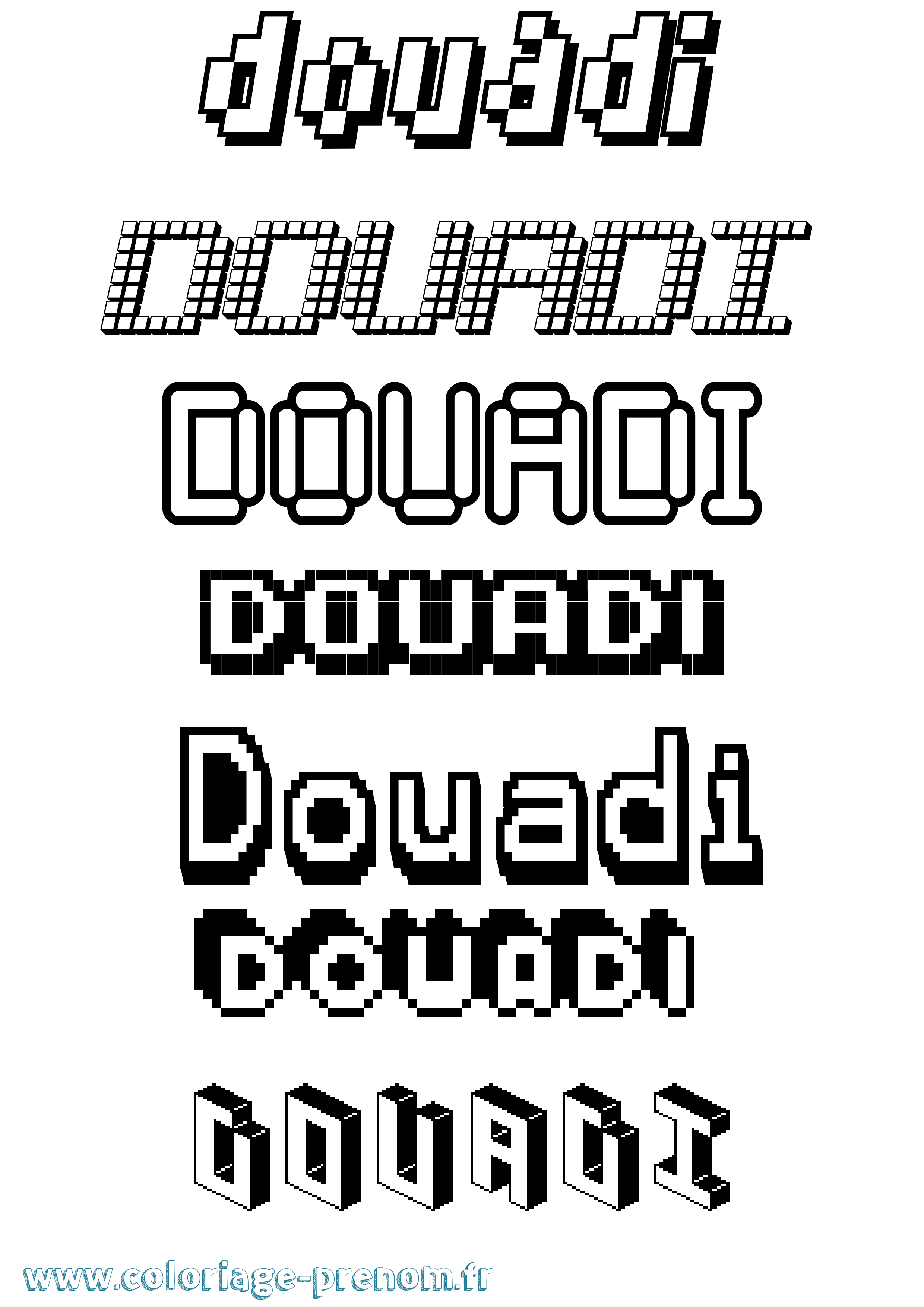 Coloriage prénom Douadi Pixel