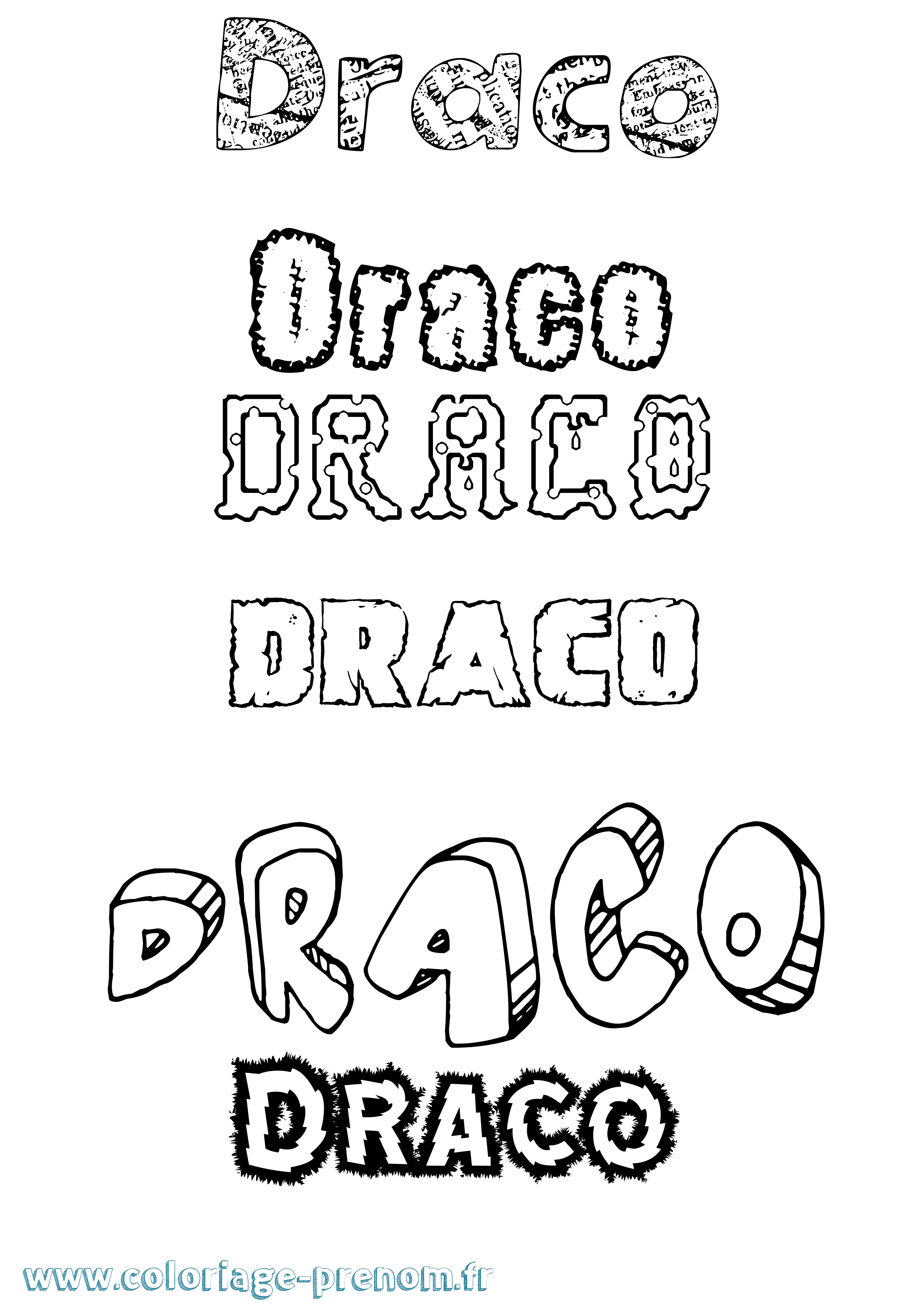 Coloriage prénom Draco Destructuré