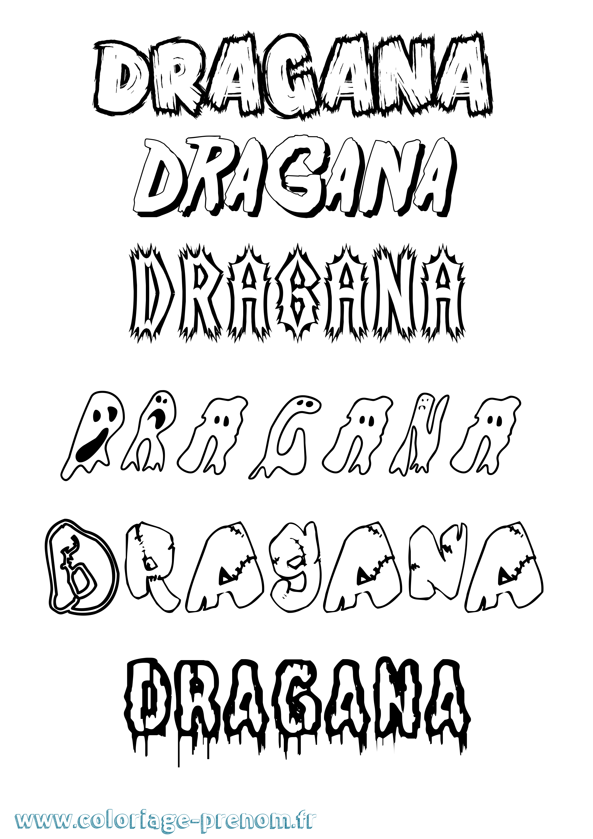 Coloriage prénom Dragana Frisson