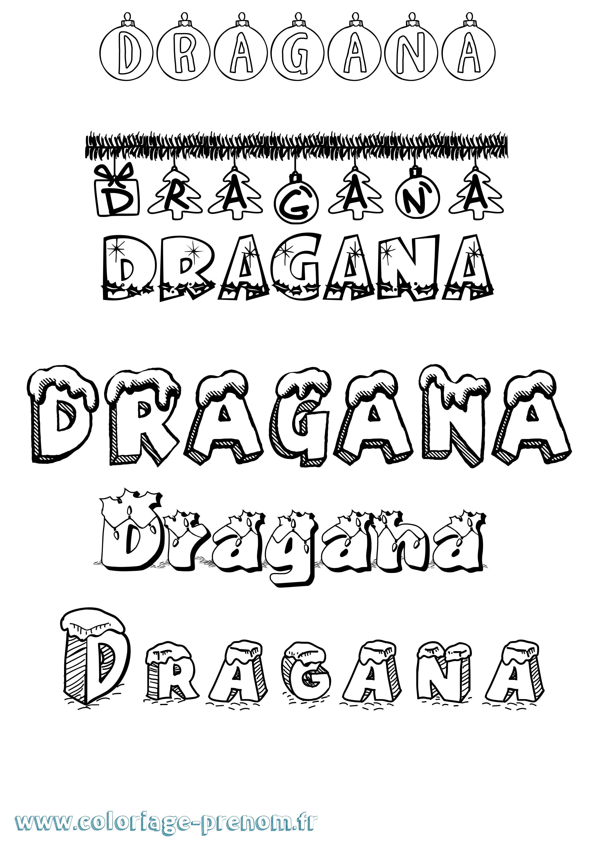 Coloriage prénom Dragana Noël