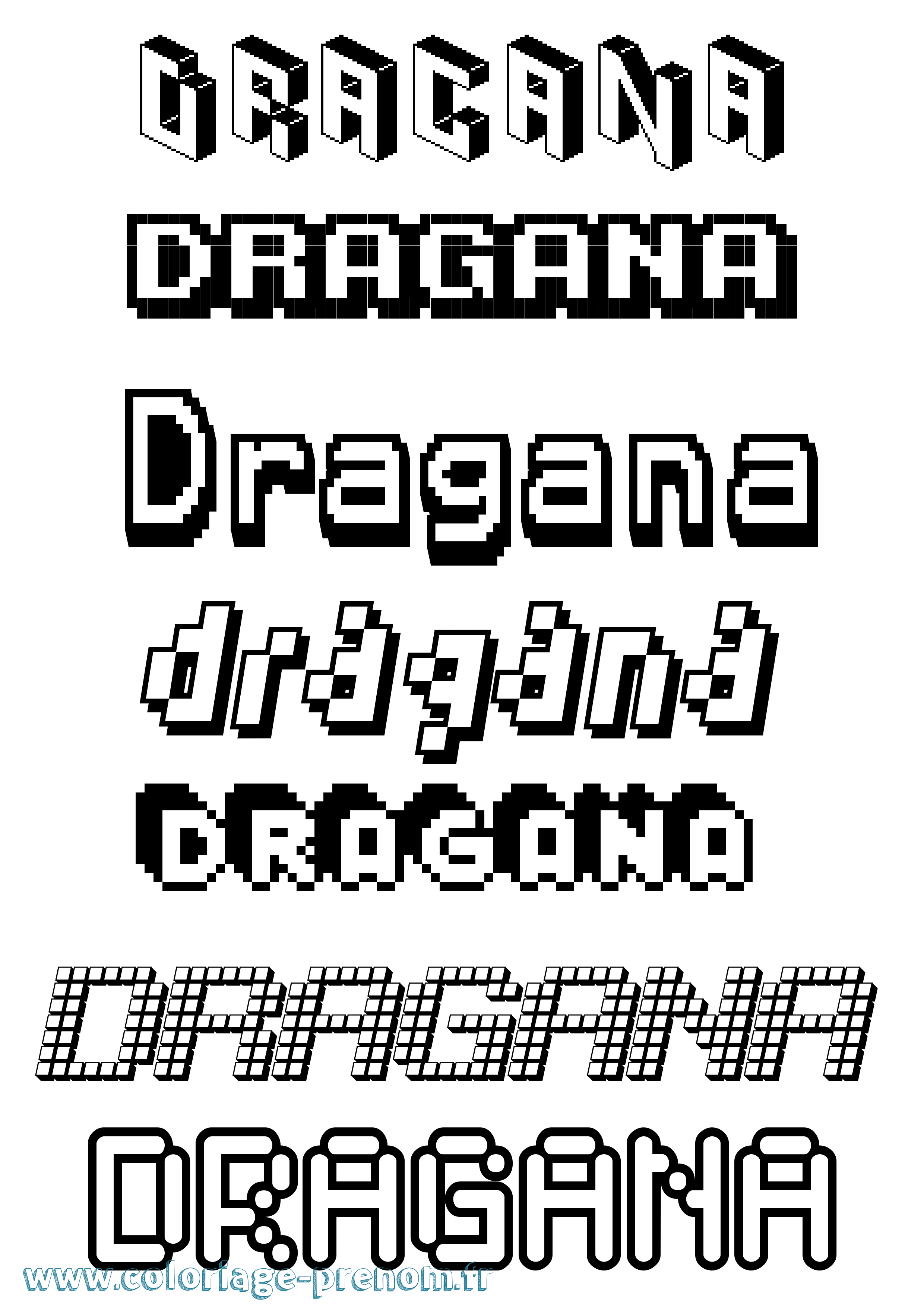 Coloriage prénom Dragana Pixel