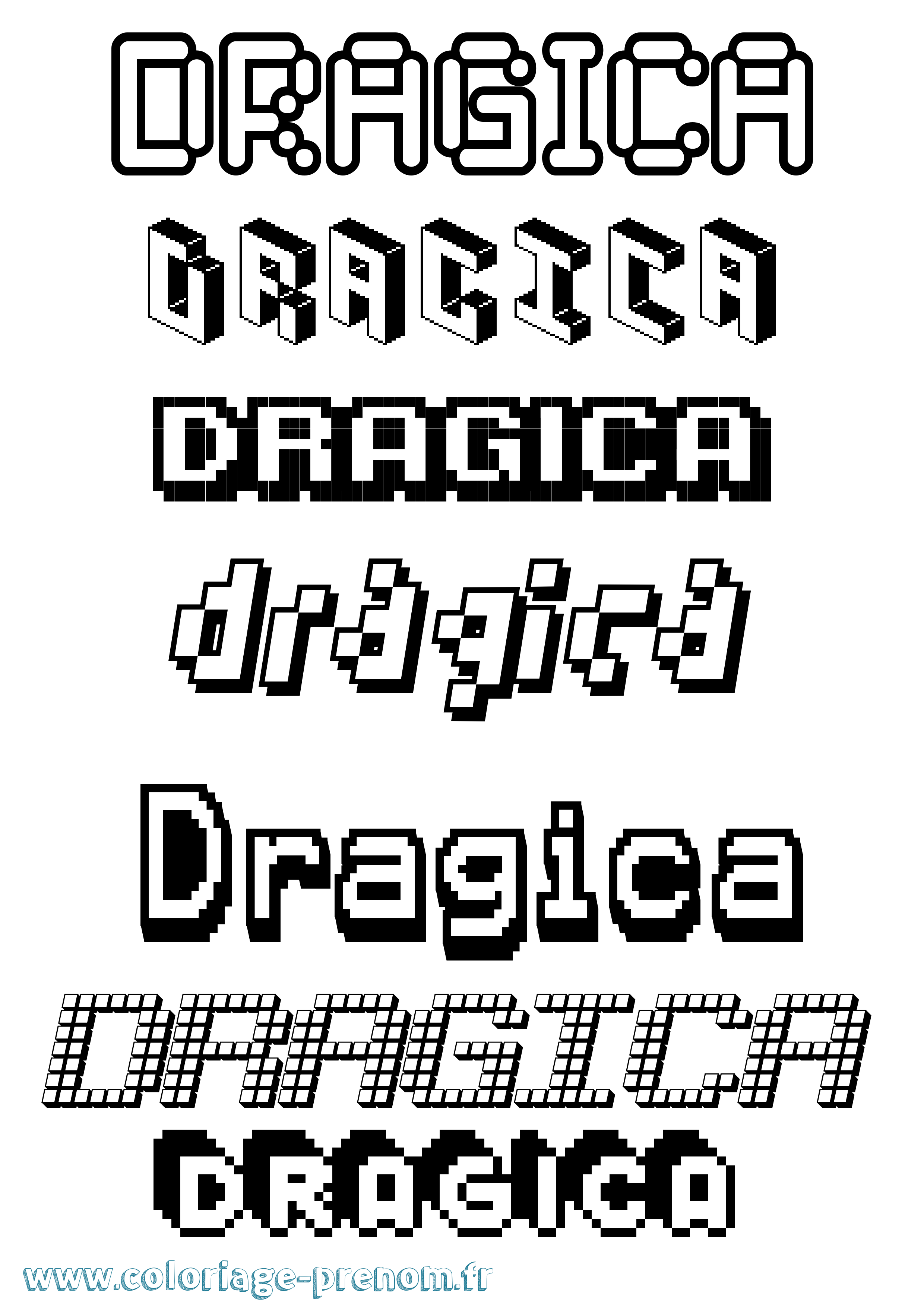 Coloriage prénom Dragica Pixel