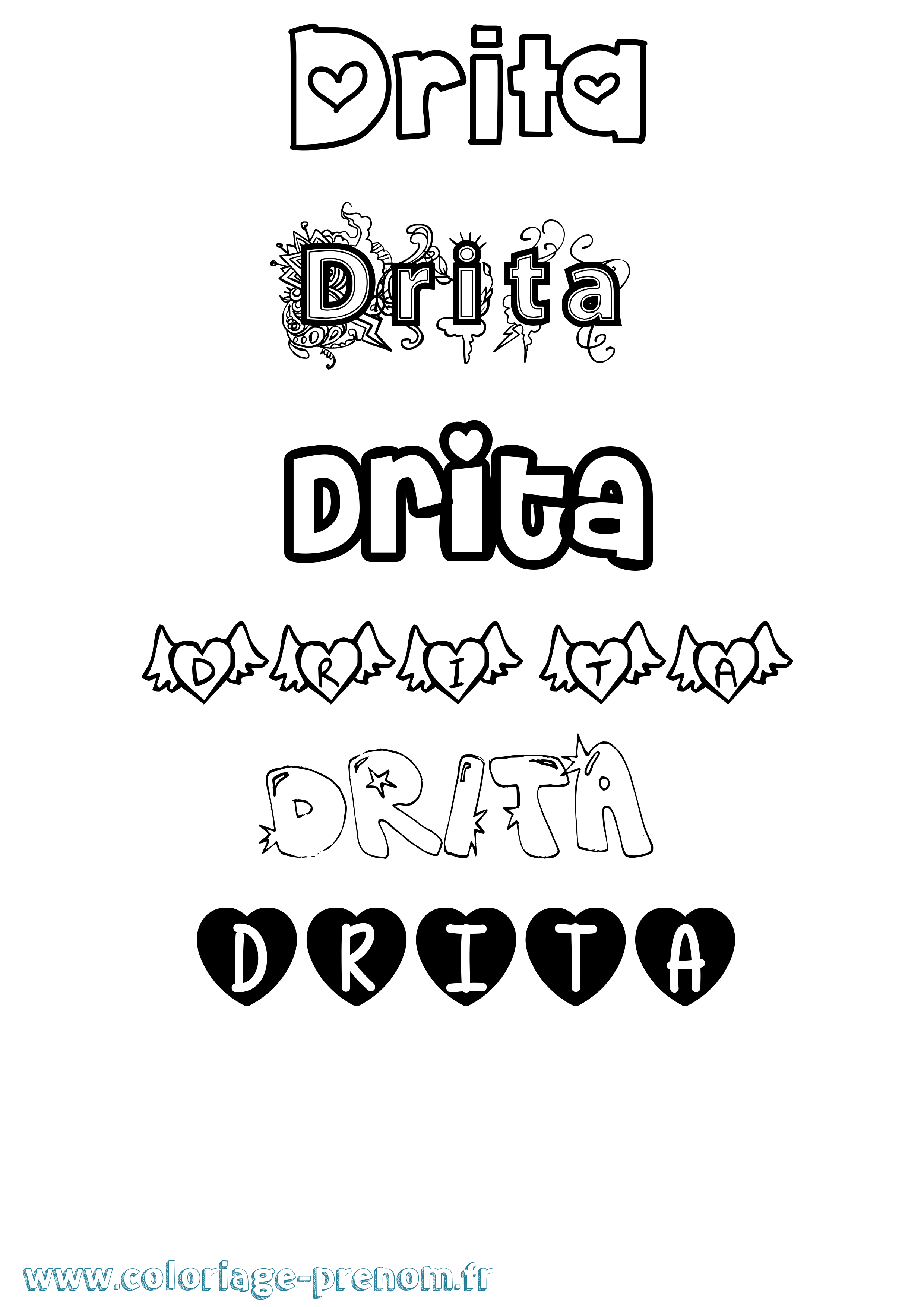 Coloriage prénom Drita Girly