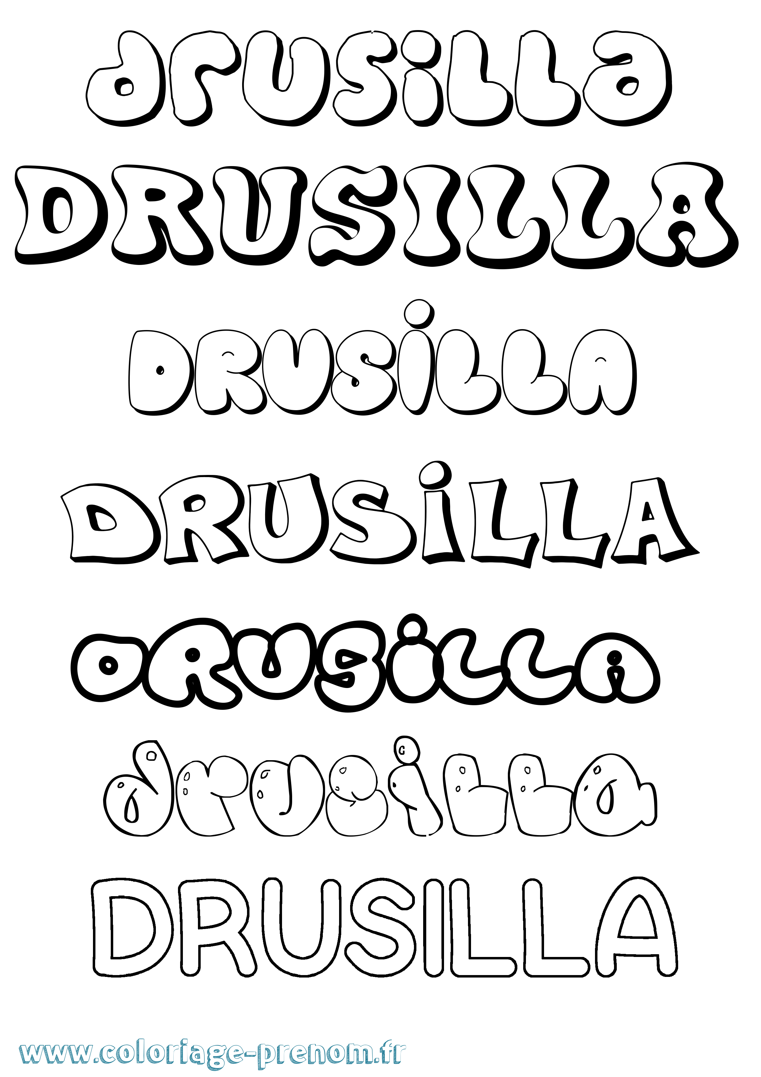 Coloriage prénom Drusilla Bubble