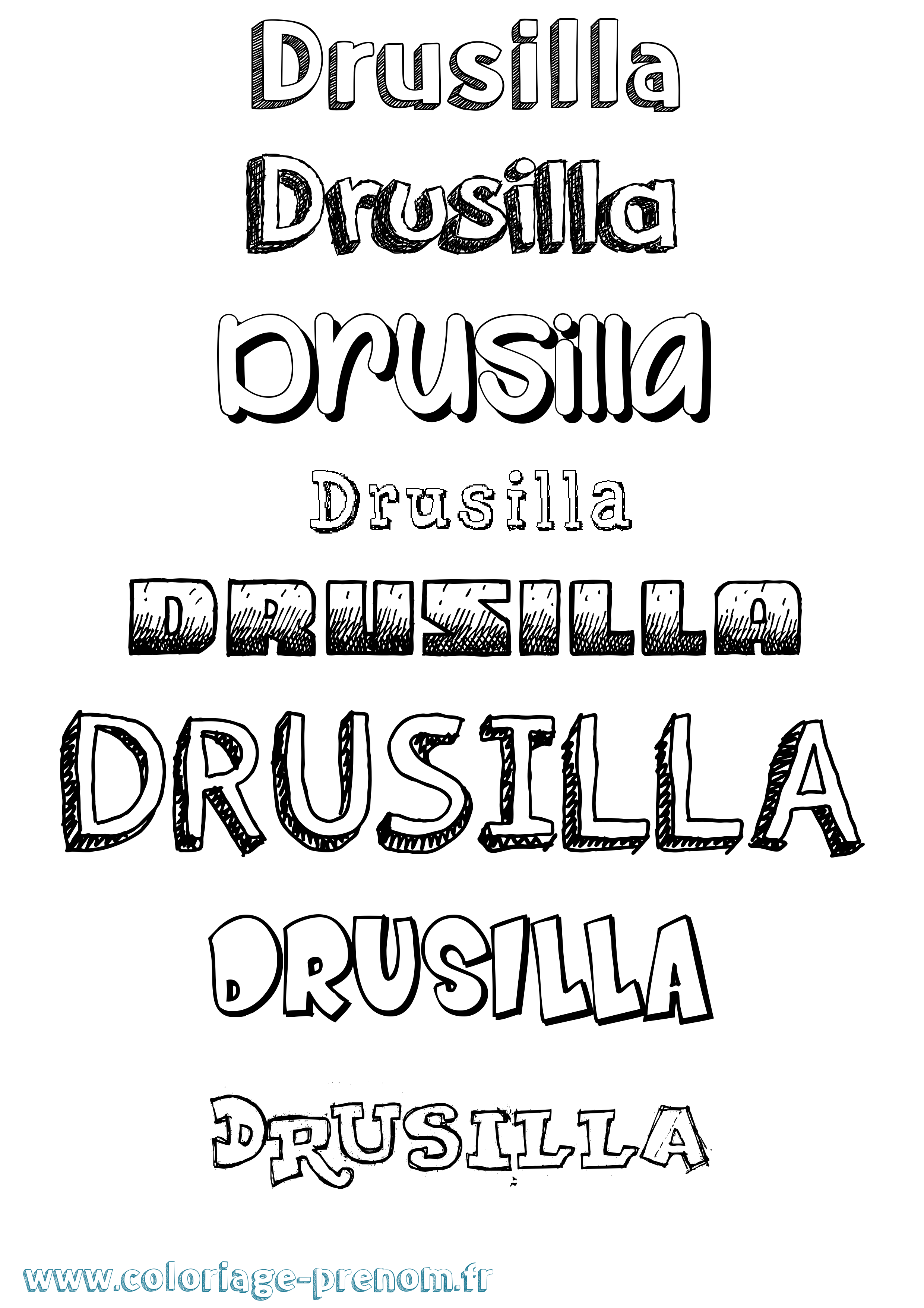 Coloriage prénom Drusilla Dessiné