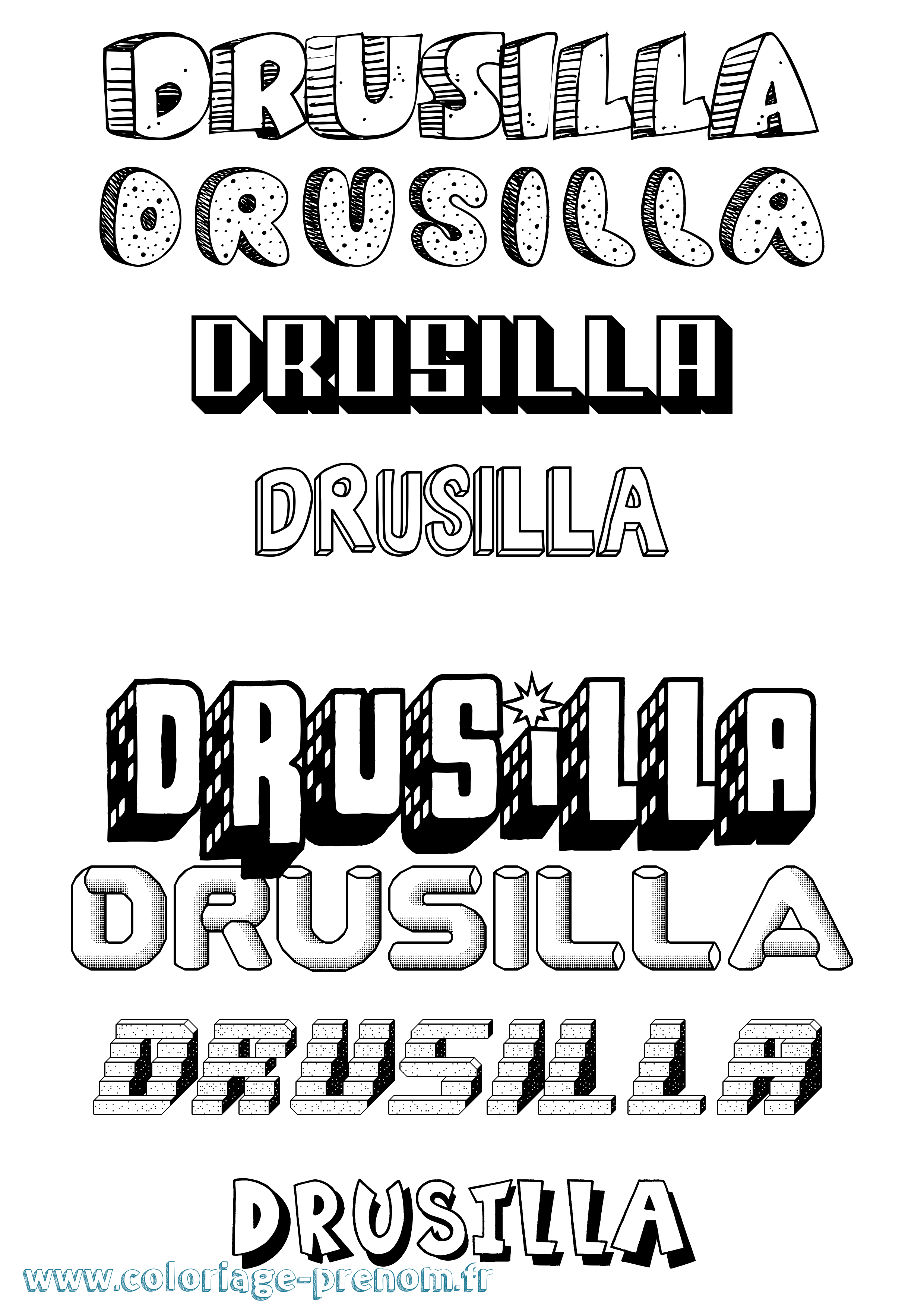 Coloriage prénom Drusilla Effet 3D